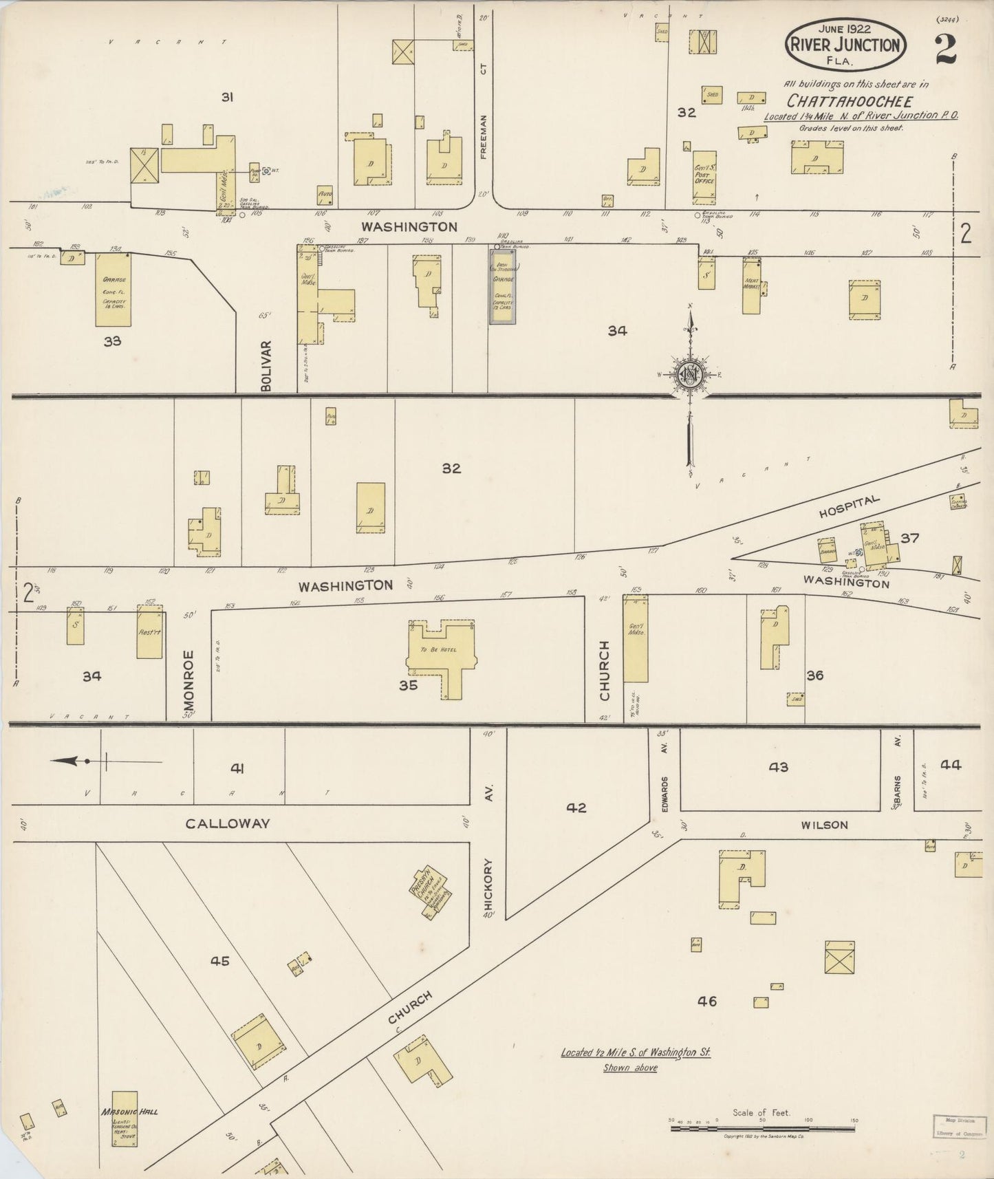 Sanborn Fire Insurance Map from River Junction, Gadsden County, Florida (1922), Sheet #0002 - Complete Map Set gallery image, historic Sanborn map, vintage wall art, Florida Florida