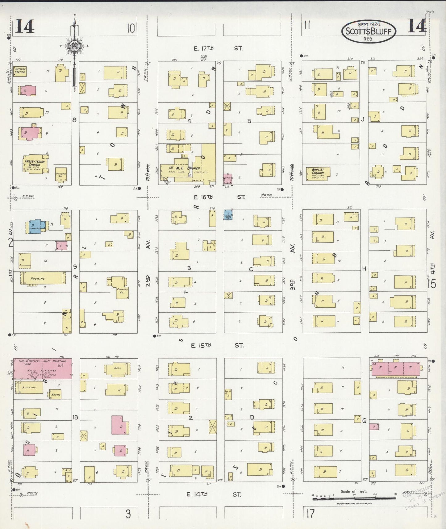 Sanborn Fire Insurance Map from Scottsbluff, Scotts Bluff County, Nebraska (1924), Sheet #0014 - Historic Sanborn Fire Insurance Map Print, vintage old map wall art, antique decor, genealogy gift, Nebraska Nebraska map