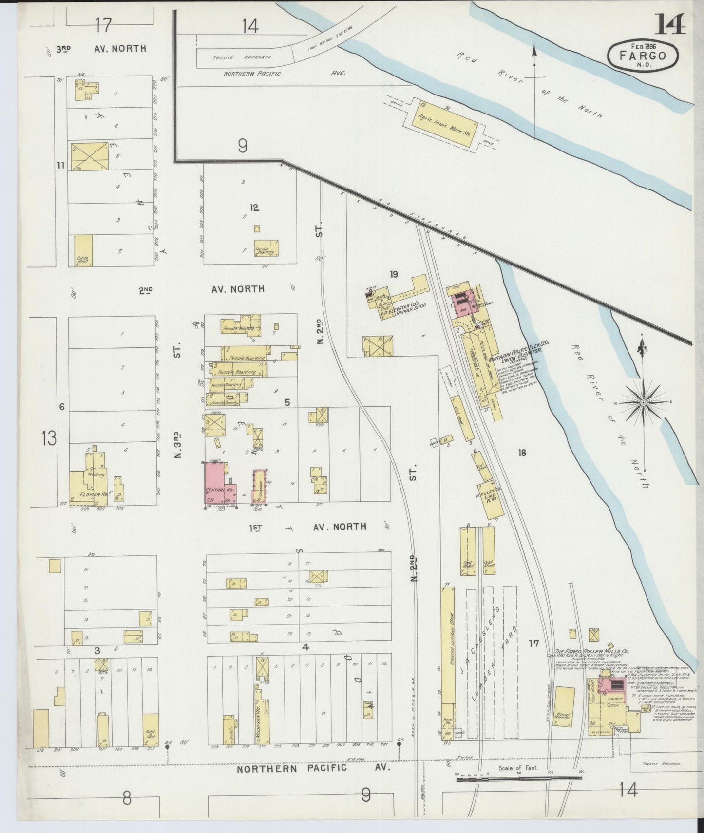Sanborn Fire Insurance Map from Fargo, Cass County, North Dakota (1896), Sheet #0014 - Historic Sanborn Fire Insurance Map Print, vintage old map wall art, antique decor, genealogy gift, North Dakota North Dakota map