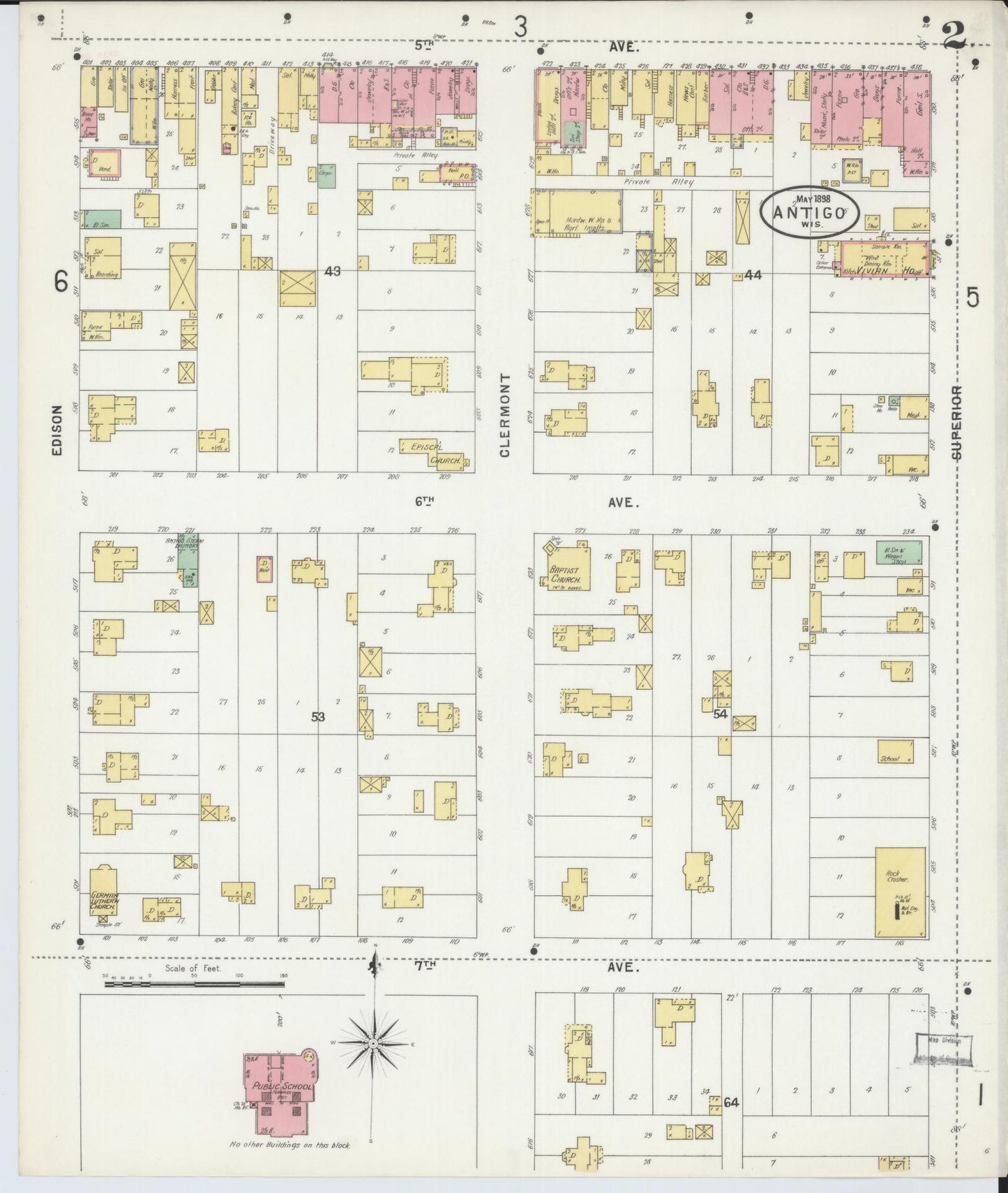 Sanborn Fire Insurance Map from Antigo, Langlade County, Wisconsin (1898), Sheet #0002 - Historic Sanborn Fire Insurance Map Print, vintage old map wall art, antique decor, genealogy gift, Wisconsin Wisconsin map