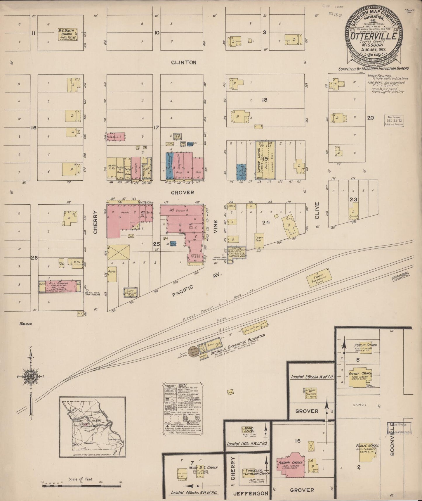 Sanborn Fire Insurance Map from Otterville, Cooper County, Missouri (1922), Sheet #0001 - Historic Sanborn Fire Insurance Map Print, vintage old map wall art, antique decor, genealogy gift, Missouri Missouri map