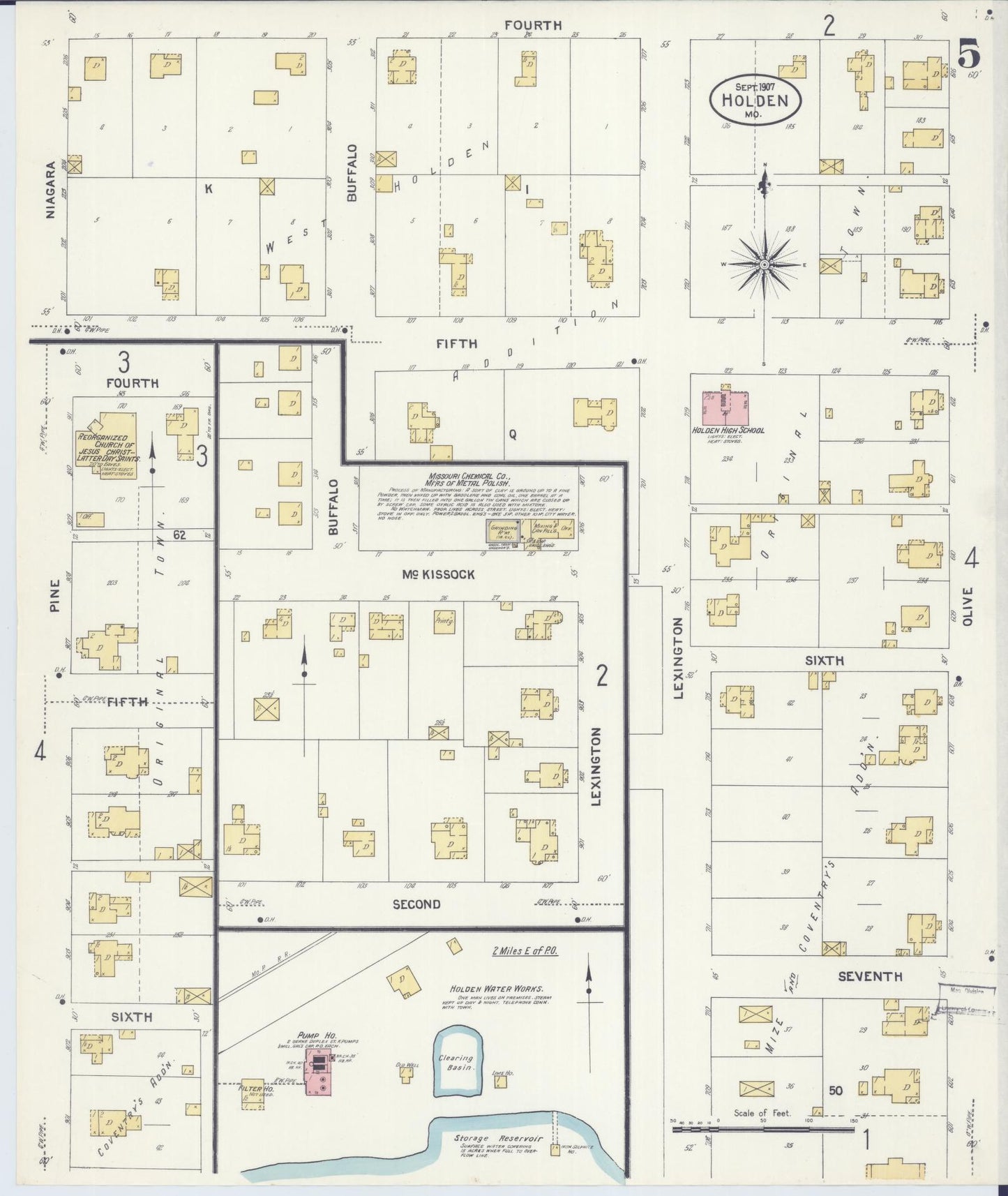 Sanborn Fire Insurance Map from Holden, Johnson County, Missouri (1907), Sheet #0005 - Complete Map Set gallery image, historic Sanborn map, vintage wall art, Missouri Missouri