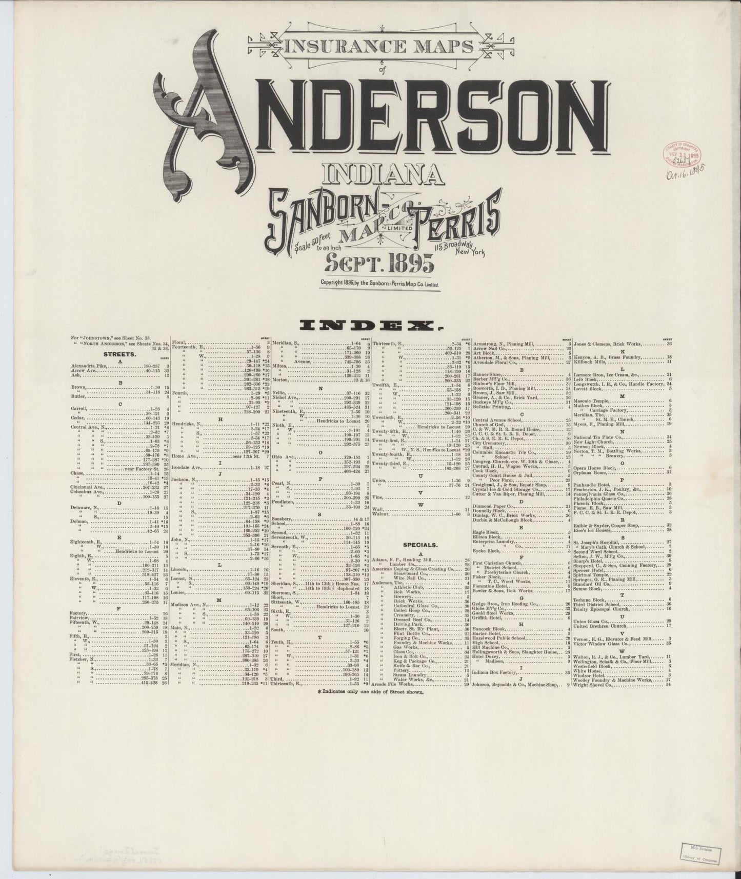 Sanborn Fire Insurance Map from Anderson, Madison County, Indiana (1895), Sheet #0001 - Historic Sanborn Fire Insurance Map Print, vintage old map wall art, antique decor, genealogy gift, Indiana Indiana map