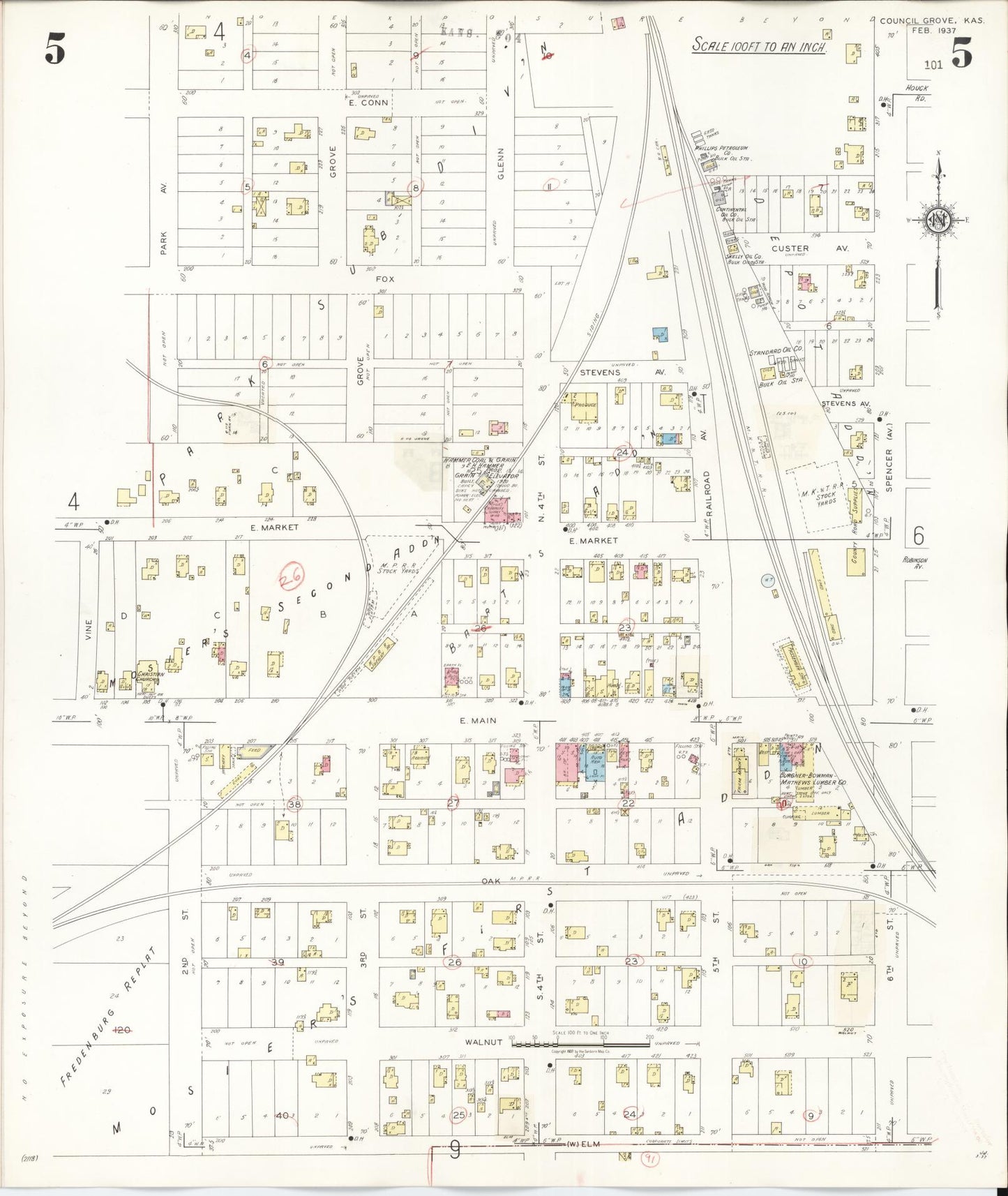 Sanborn Fire Insurance Map from Council Grove, Morris County, Kansas (1944), Sheet #0005 - Historic Sanborn Fire Insurance Map Print, vintage old map wall art, antique decor, genealogy gift, Kansas Kansas map