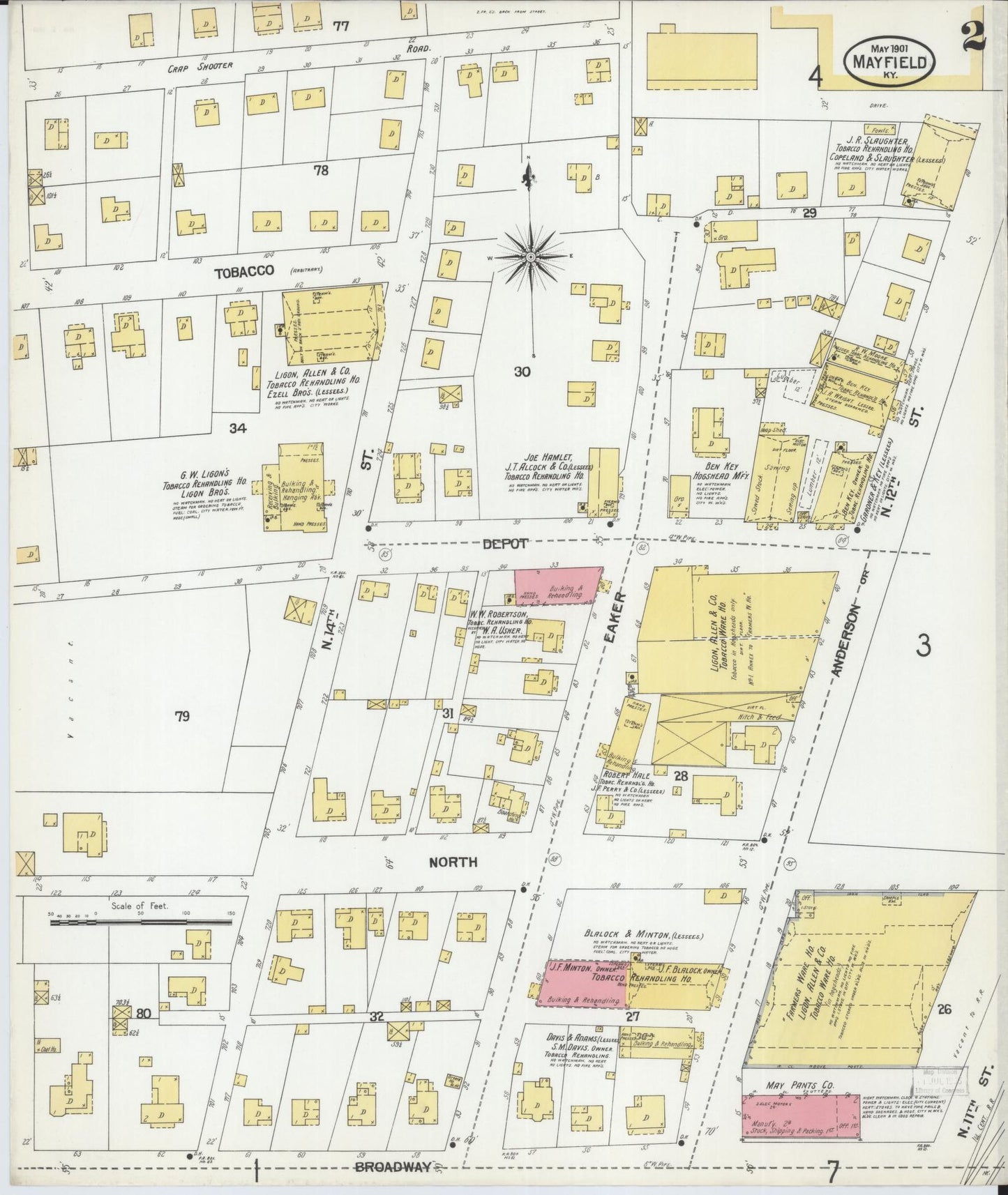 Sanborn Fire Insurance Map from Mayfield, Graves County, Kentucky (1901), Sheet #0002 - Historic Sanborn Fire Insurance Map Print, vintage old map wall art, antique decor, genealogy gift, Kentucky Kentucky map