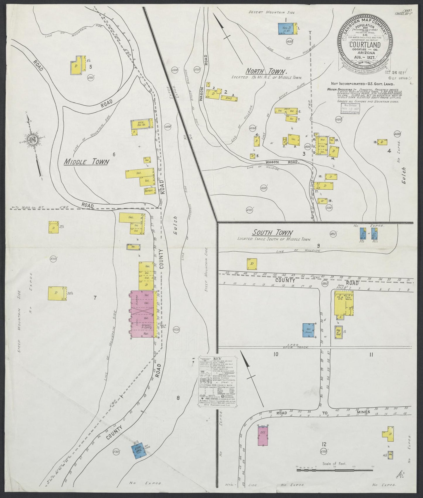 Sanborn Fire Insurance Map from Courtland, Cochise County, Arizona (1927), Sheet #0001 - Historic Sanborn Fire Insurance Map Print, vintage old map wall art, antique decor, genealogy gift, Arizona Arizona map