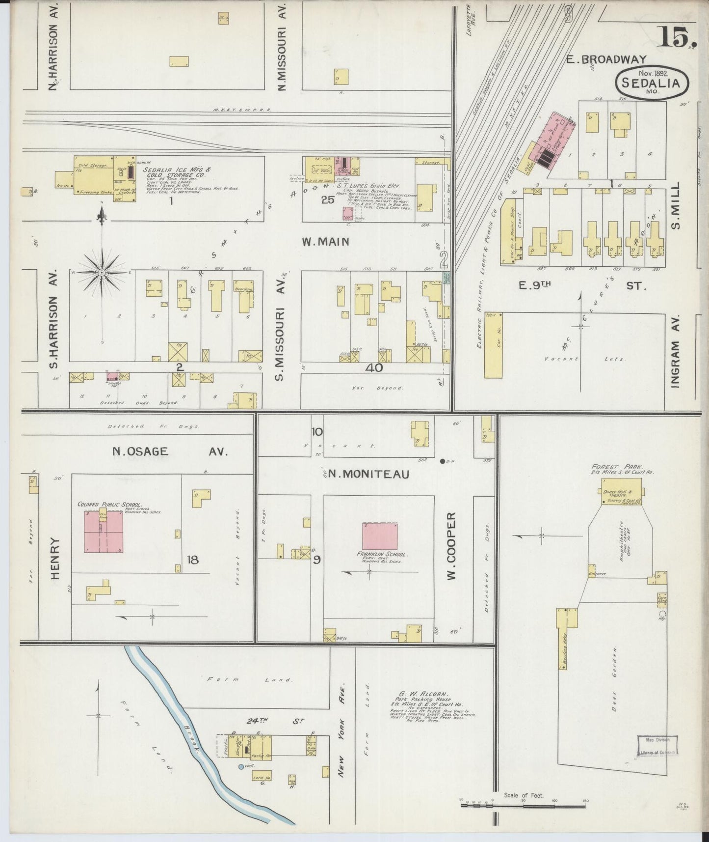Sanborn Fire Insurance Map from Sedalia, Pettis County, Missouri (1892), Sheet #0015 - Historic Sanborn Fire Insurance Map Print, vintage old map wall art, antique decor, genealogy gift, Missouri Missouri map