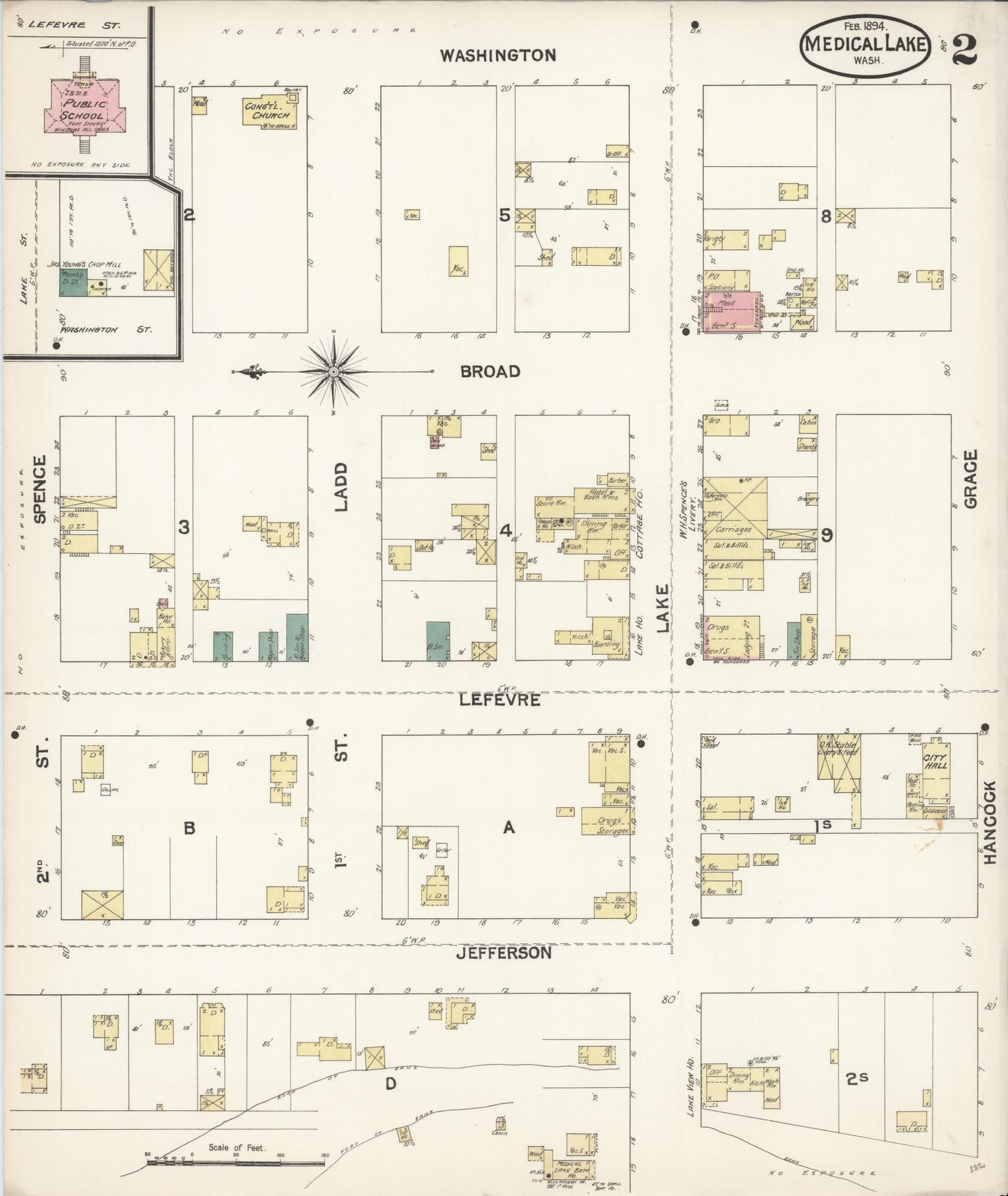 Sanborn Fire Insurance Map from Medical Lake, Spokane County, Washington (1894), Sheet #0002 - Complete Map Set gallery image, historic Sanborn map, vintage wall art, Washington Washington