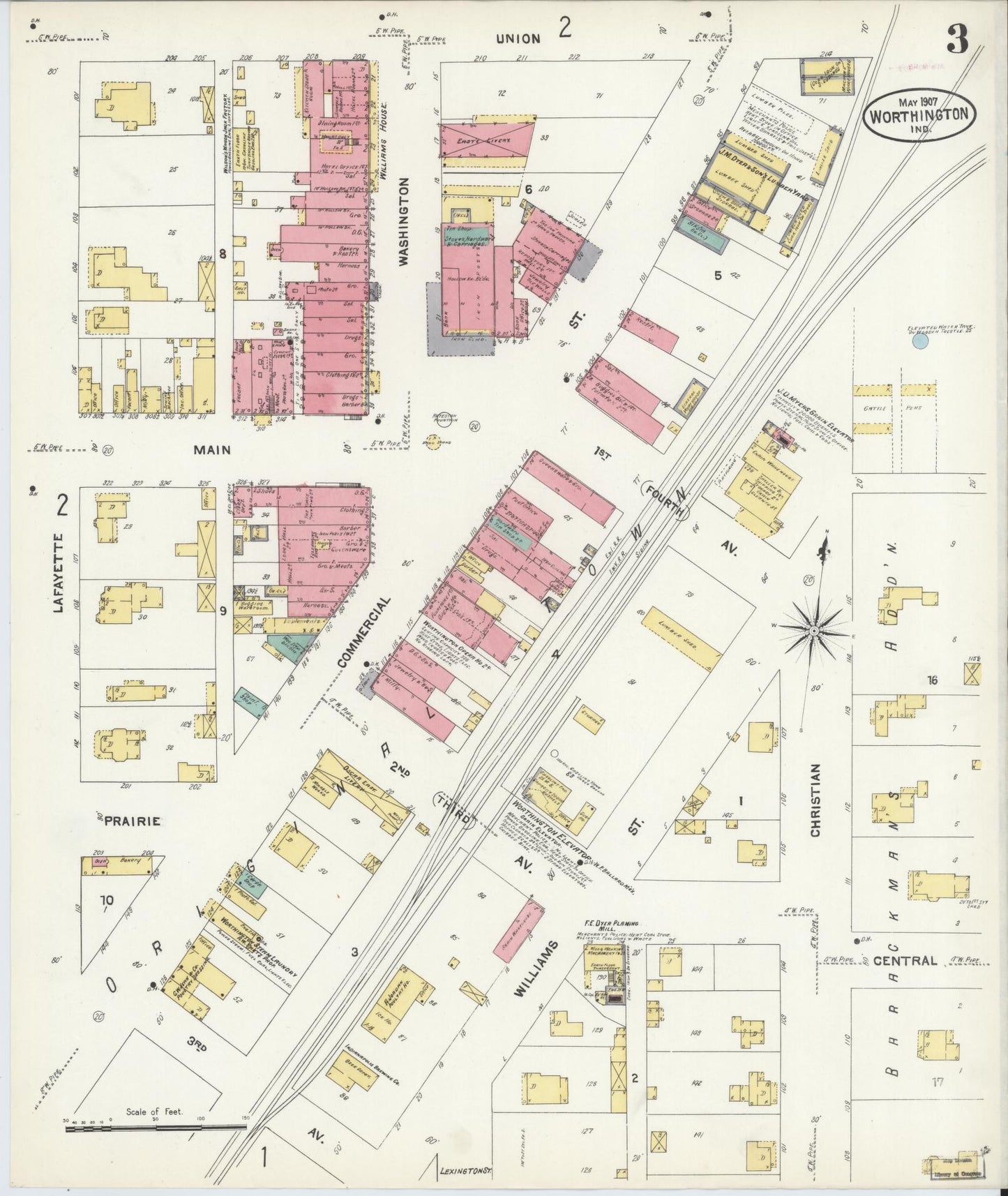 Sanborn Fire Insurance Map from Worthington, Greene County, Indiana (1907), Sheet #0003 - Complete Map Set gallery image, historic Sanborn map, vintage wall art, Indiana Indiana