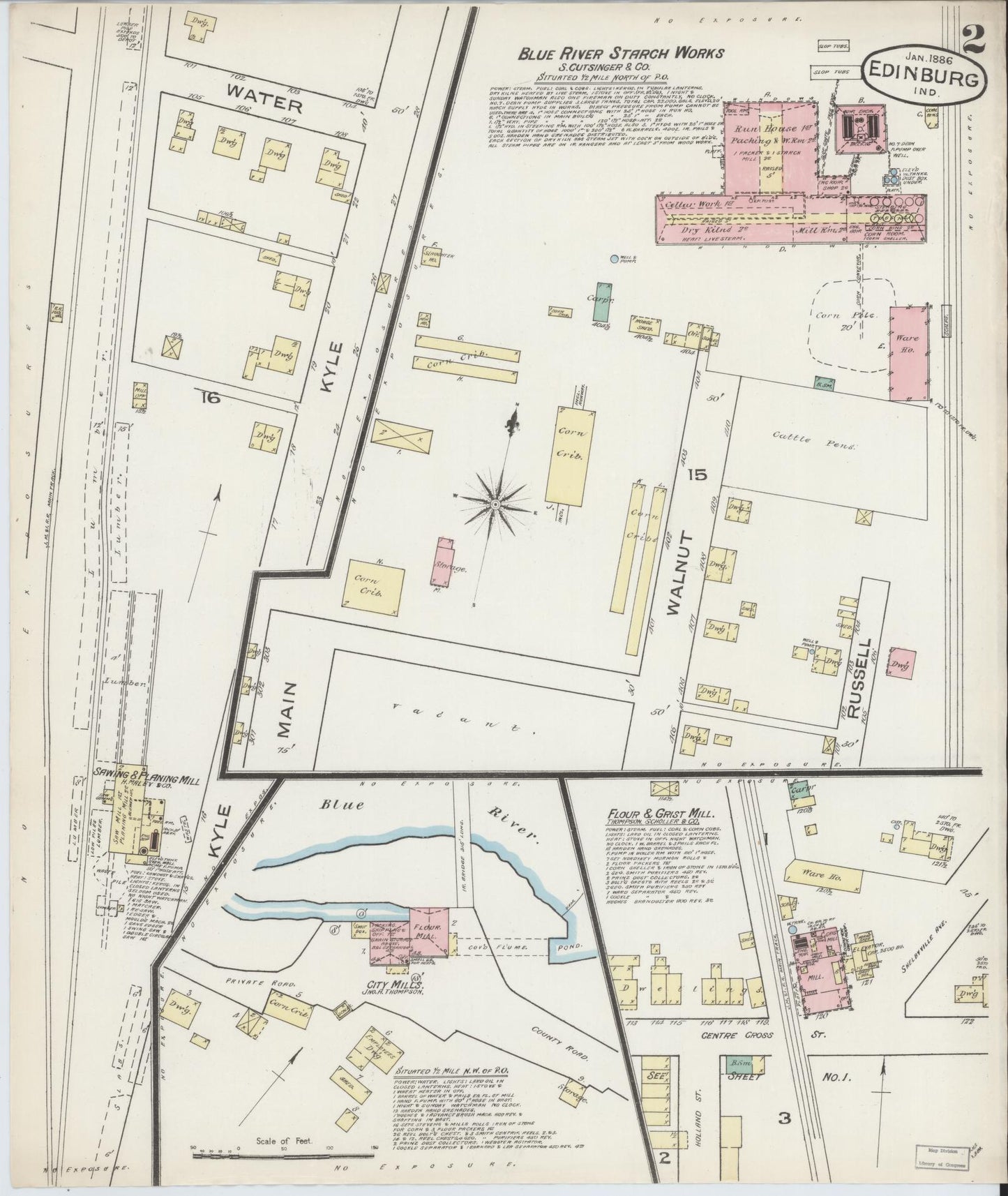 Sanborn Fire Insurance Map from Edinburg, Johnson And Bartholomew Counties, Indiana (1886), Sheet #0002 - Complete Map Set gallery image, historic Sanborn map, vintage wall art, Indiana Indiana