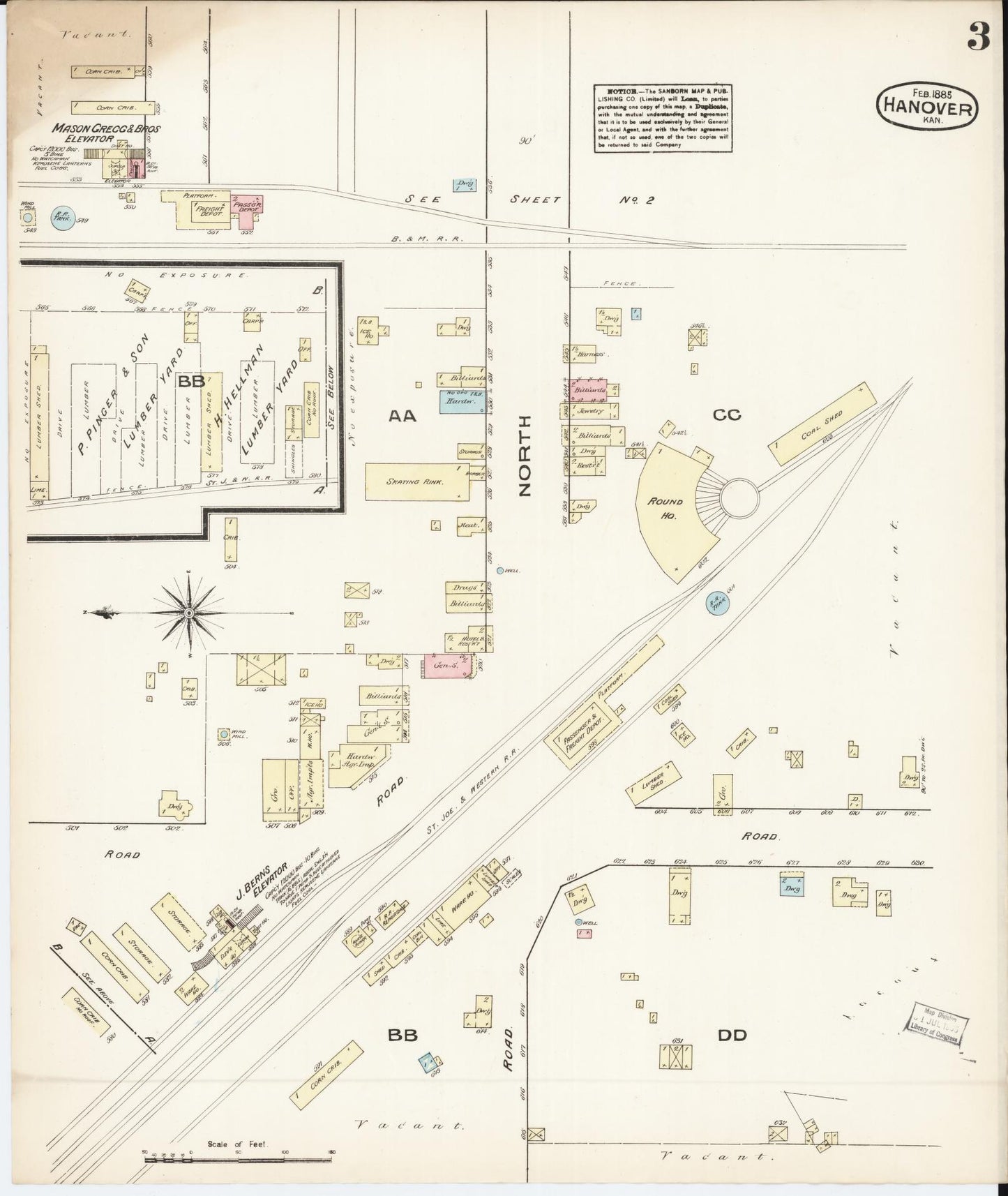 Sanborn Fire Insurance Map from Hanover, Washington County, Kansas (1885), Sheet #0003 - Historic Sanborn Fire Insurance Map Print, vintage old map wall art, antique decor, genealogy gift, Kansas Kansas map