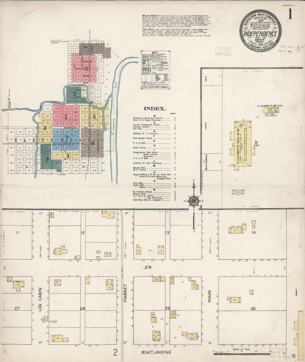 Sanborn Fire Insurance Map from Independence, Polk County, Oregon (1913), Sheet #0001 - Historic Sanborn Fire Insurance Map Print, vintage old map wall art, antique decor, genealogy gift, Oregon Oregon map
