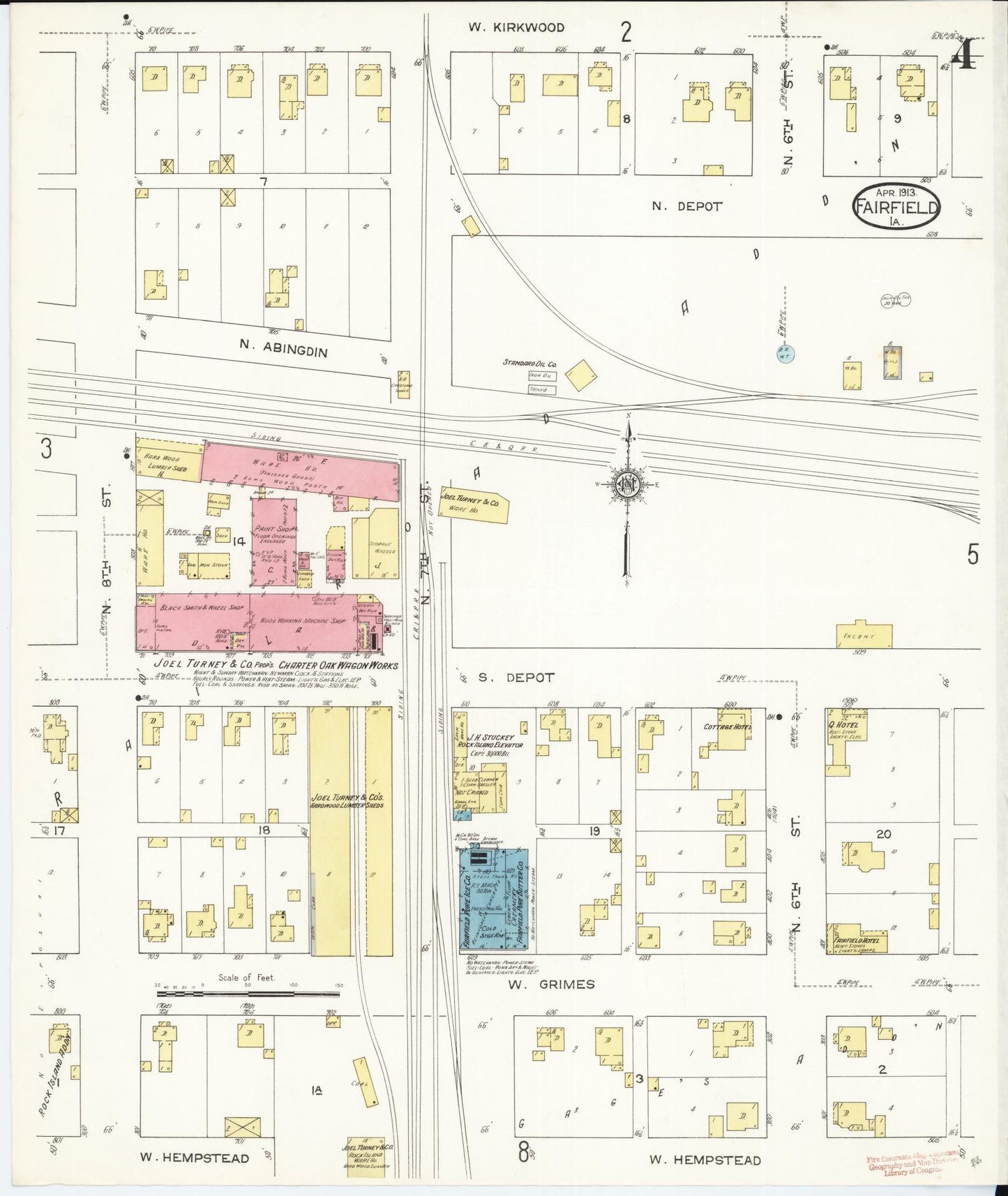 Sanborn Fire Insurance Map from Fairfield, Jefferson County, Iowa (1913), Sheet #0004 - Historic Sanborn Fire Insurance Map Print, vintage old map wall art