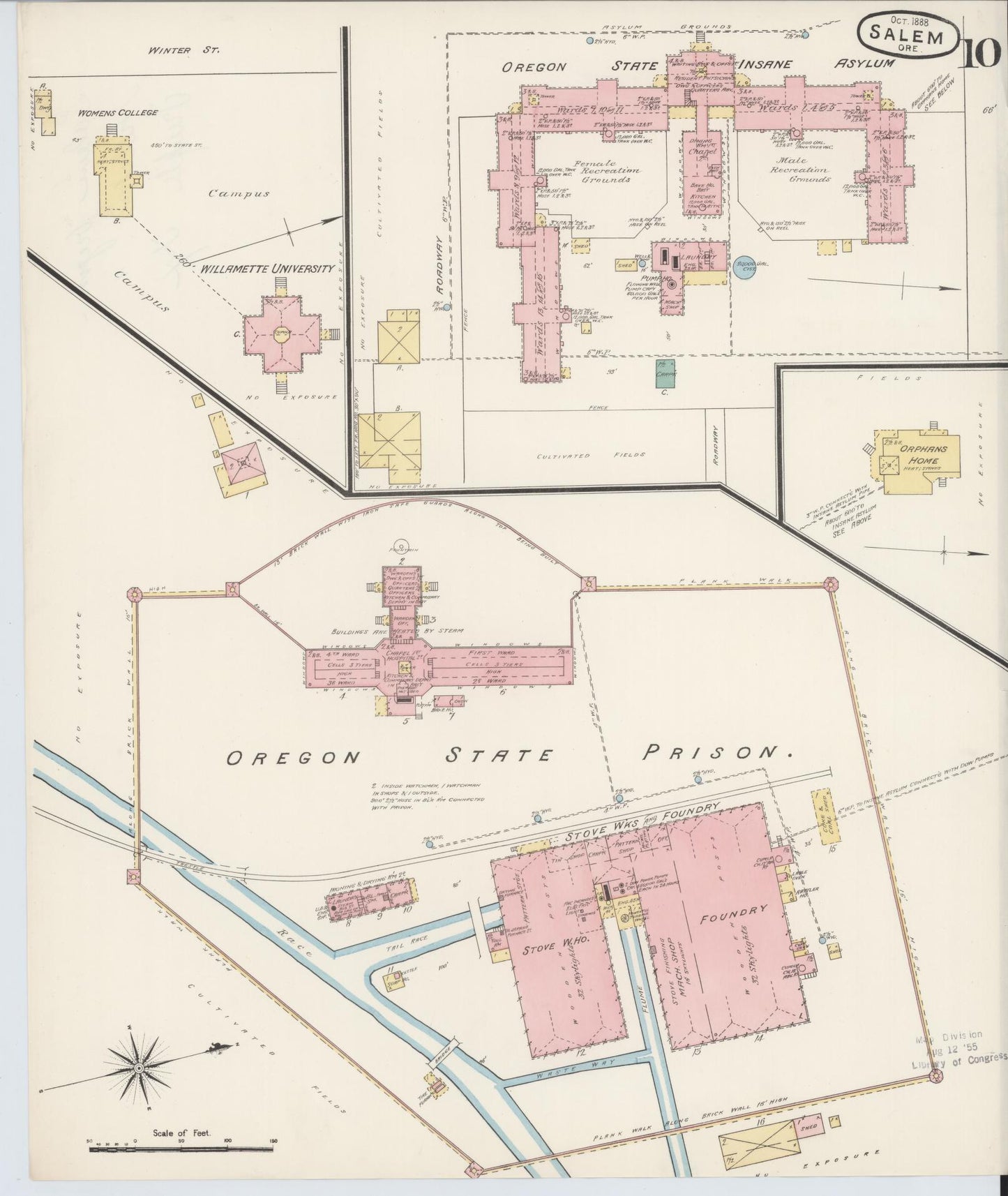 Sanborn Fire Insurance Map from Salem, Marion County, Oregon (1888), Sheet #0010 - Historic Sanborn Fire Insurance Map Print, vintage old map wall art, antique decor, genealogy gift, Oregon Oregon map
