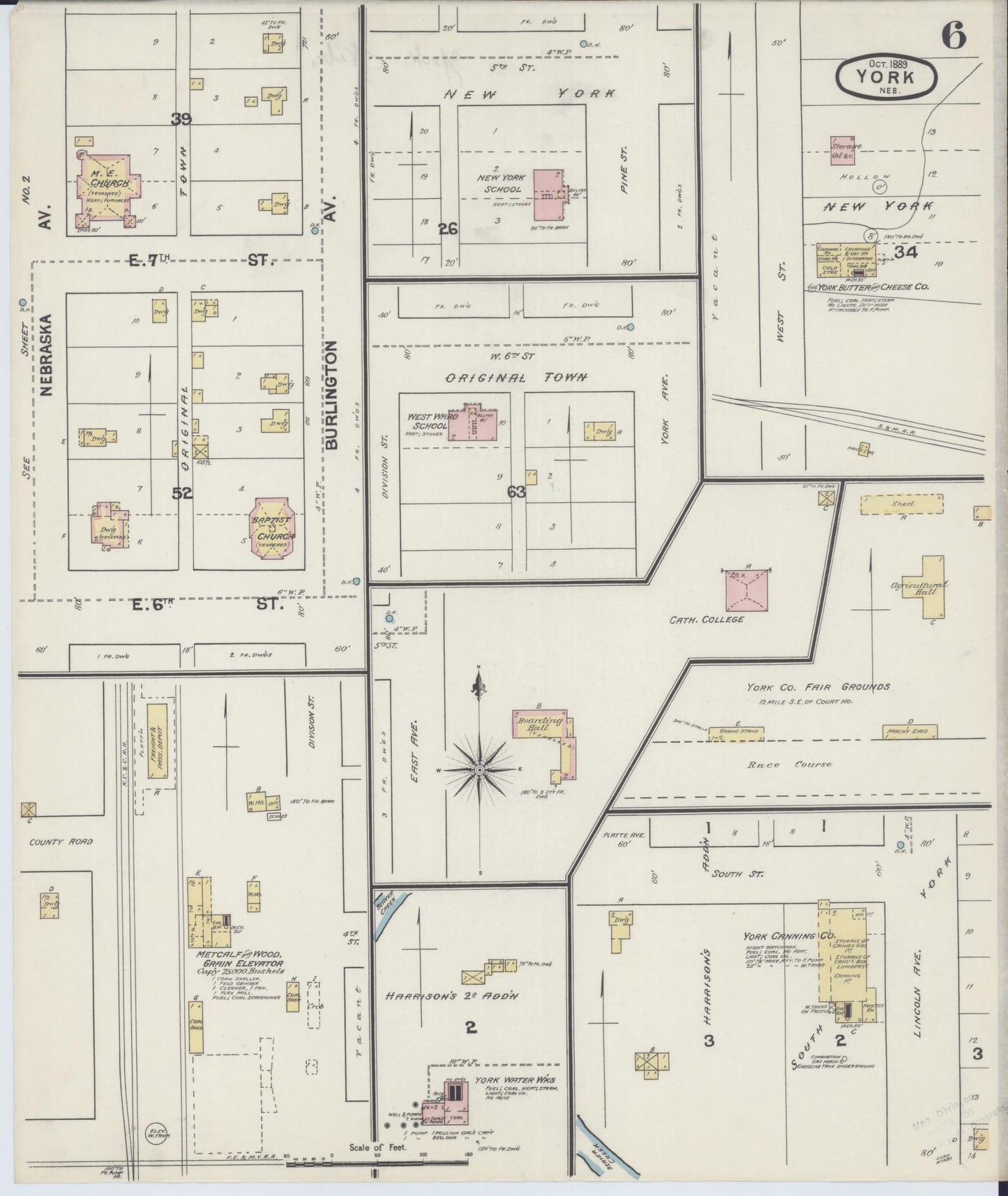 Sanborn Fire Insurance Map from York, York County, Nebraska (1889), Sheet #0006 - Historic Sanborn Fire Insurance Map Print, vintage old map wall art, antique decor, genealogy gift, Nebraska Nebraska map