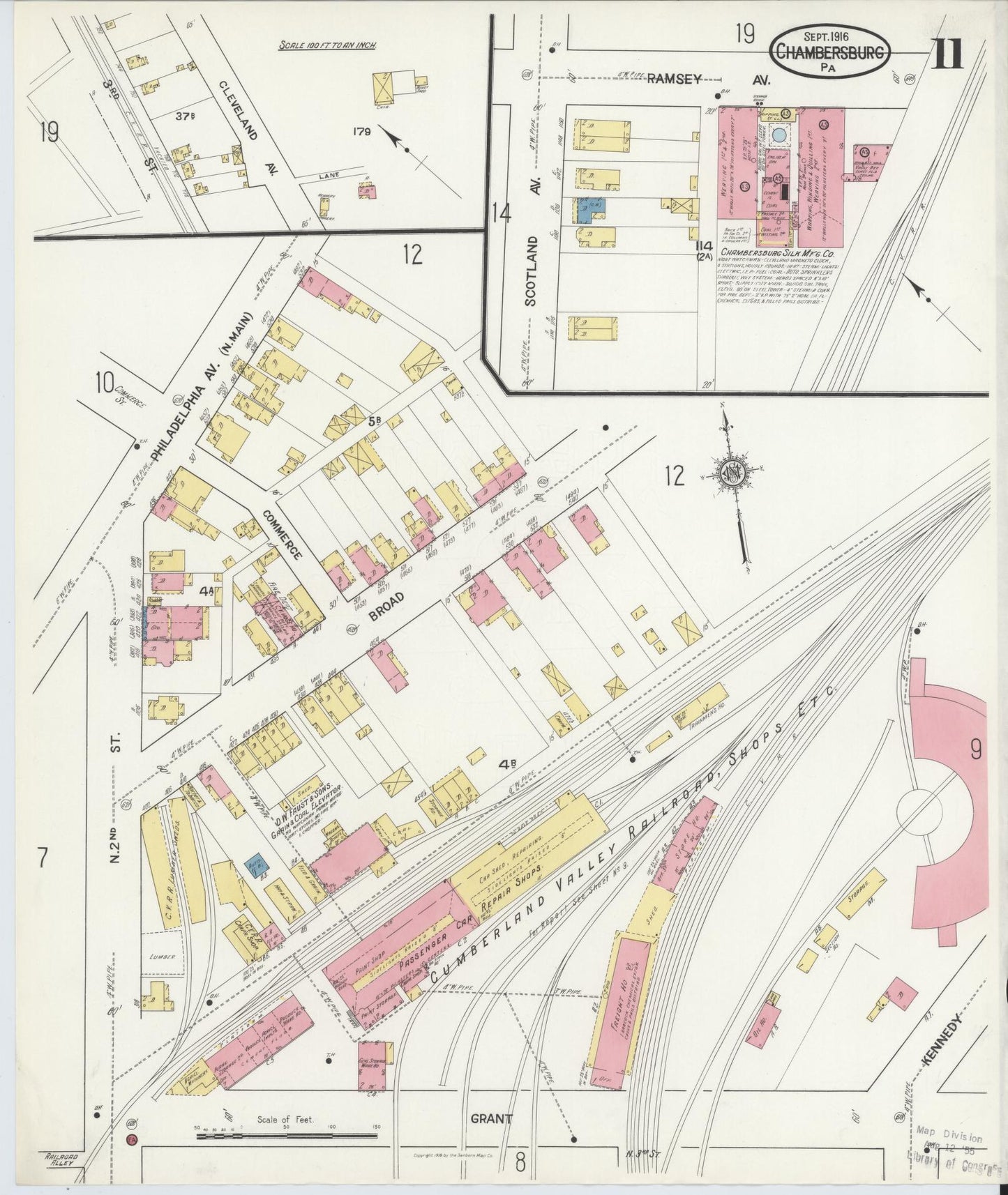 Sanborn Fire Insurance Map from Chambersburg, Franklin County, Pennsylvania (1916), Sheet #0011 - Historic Sanborn Fire Insurance Map Print, vintage old map wall art, antique decor, genealogy gift, Pennsylvania Pennsylvania map