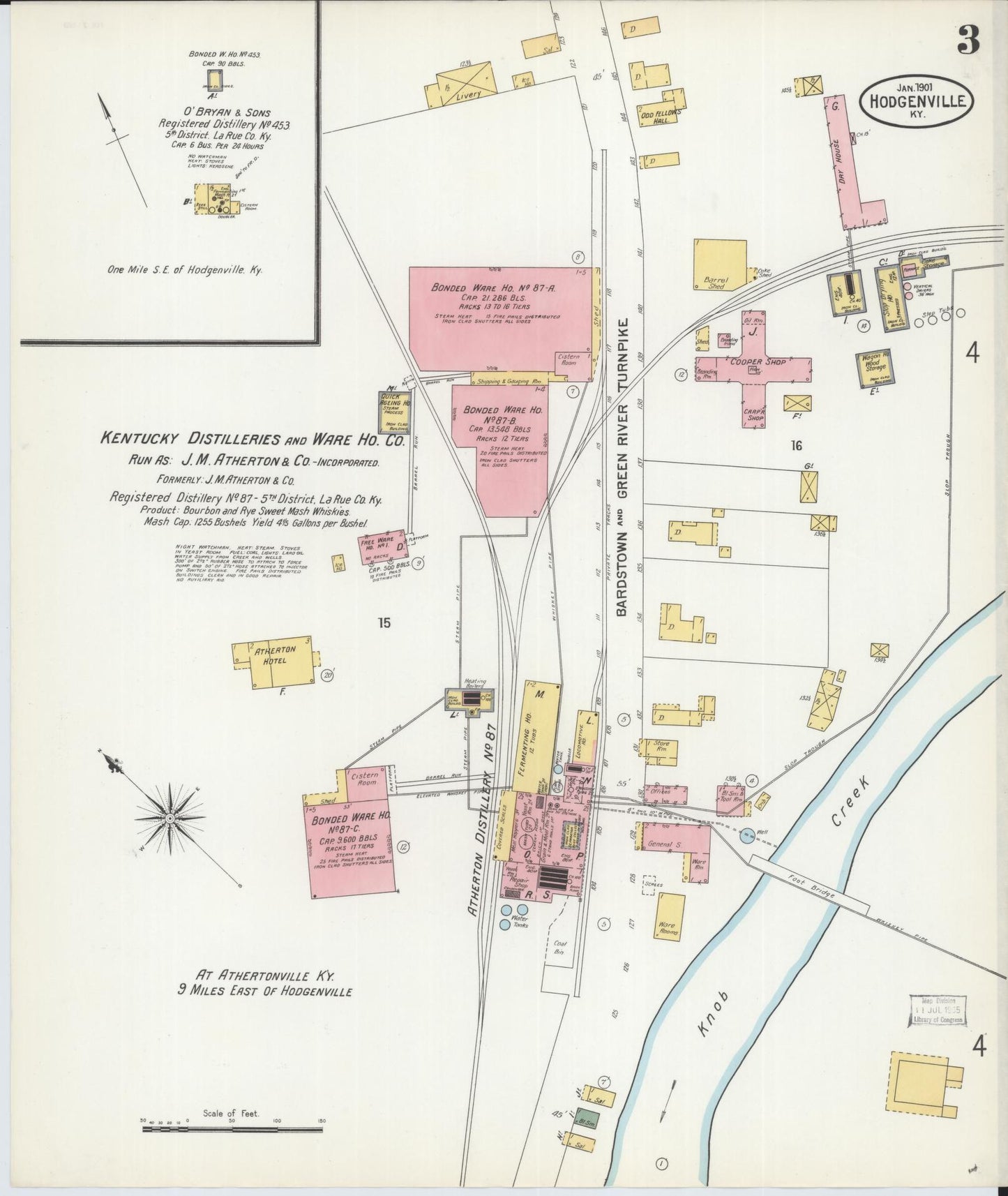 Sanborn Fire Insurance Map from Hodgenville, Larue County, Kentucky (1901), Sheet #0003 - Historic Sanborn Fire Insurance Map Print, vintage old map wall art, antique decor, genealogy gift, Kentucky Kentucky map