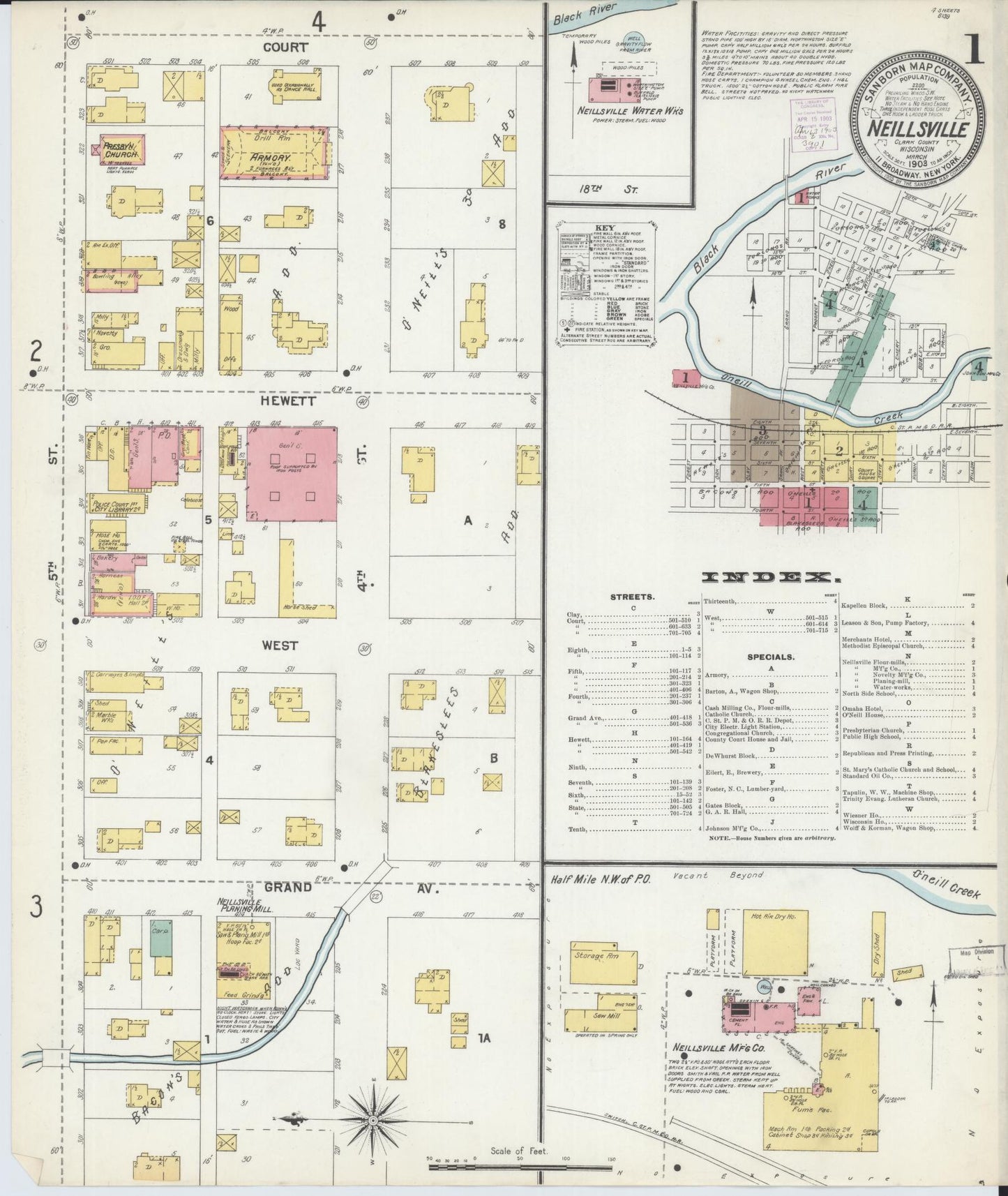Sanborn Fire Insurance Map from Neillsville, Clark County, Wisconsin (1903), Sheet #0001 - Historic Sanborn Fire Insurance Map Print, vintage old map wall art, antique decor, genealogy gift, Wisconsin Wisconsin map