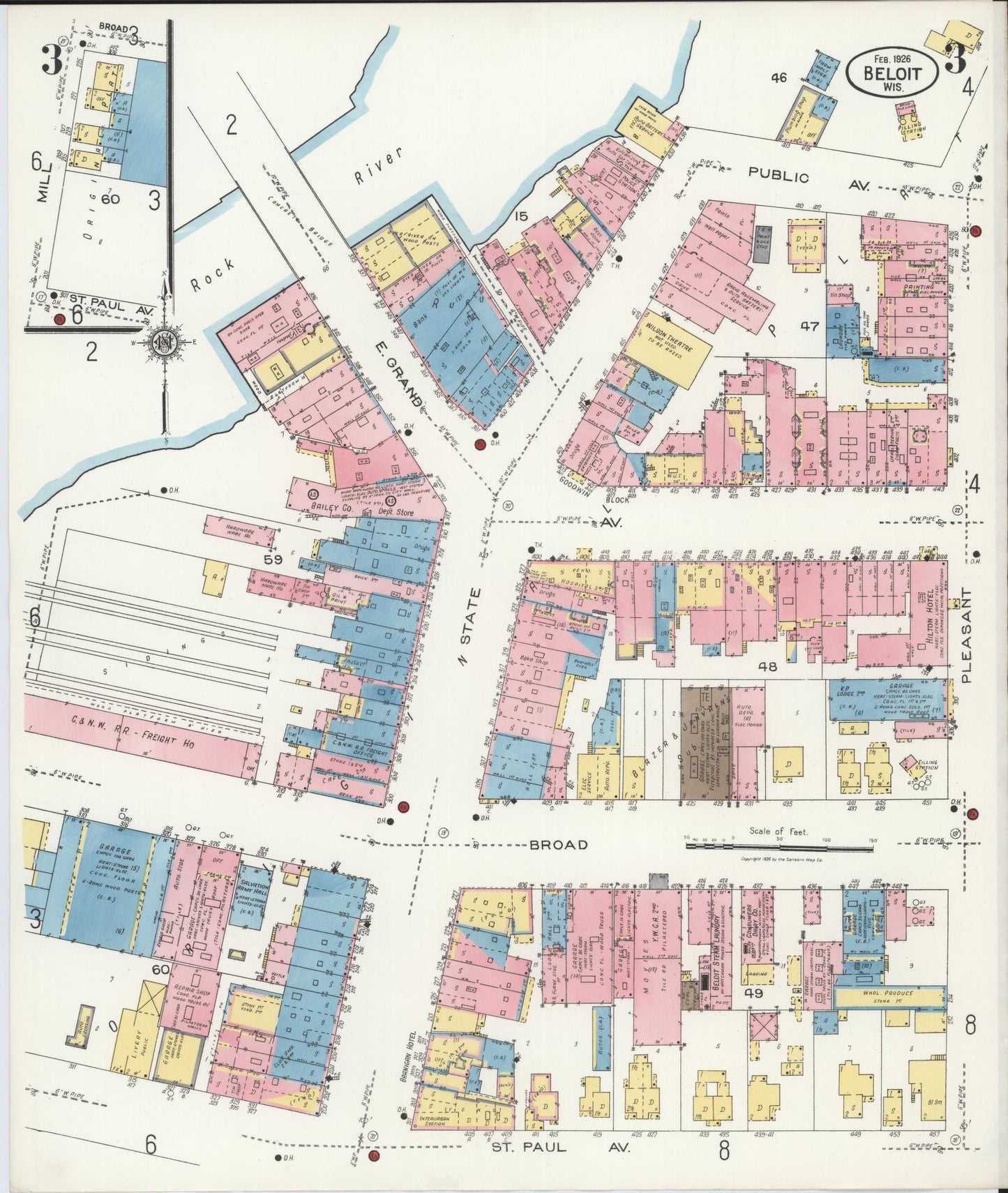 Sanborn Fire Insurance Map from Beloit, Rock County, Wisconsin (1926), Sheet #0003 - Historic Sanborn Fire Insurance Map Print, vintage old map wall art, antique decor, genealogy gift, Wisconsin Wisconsin map