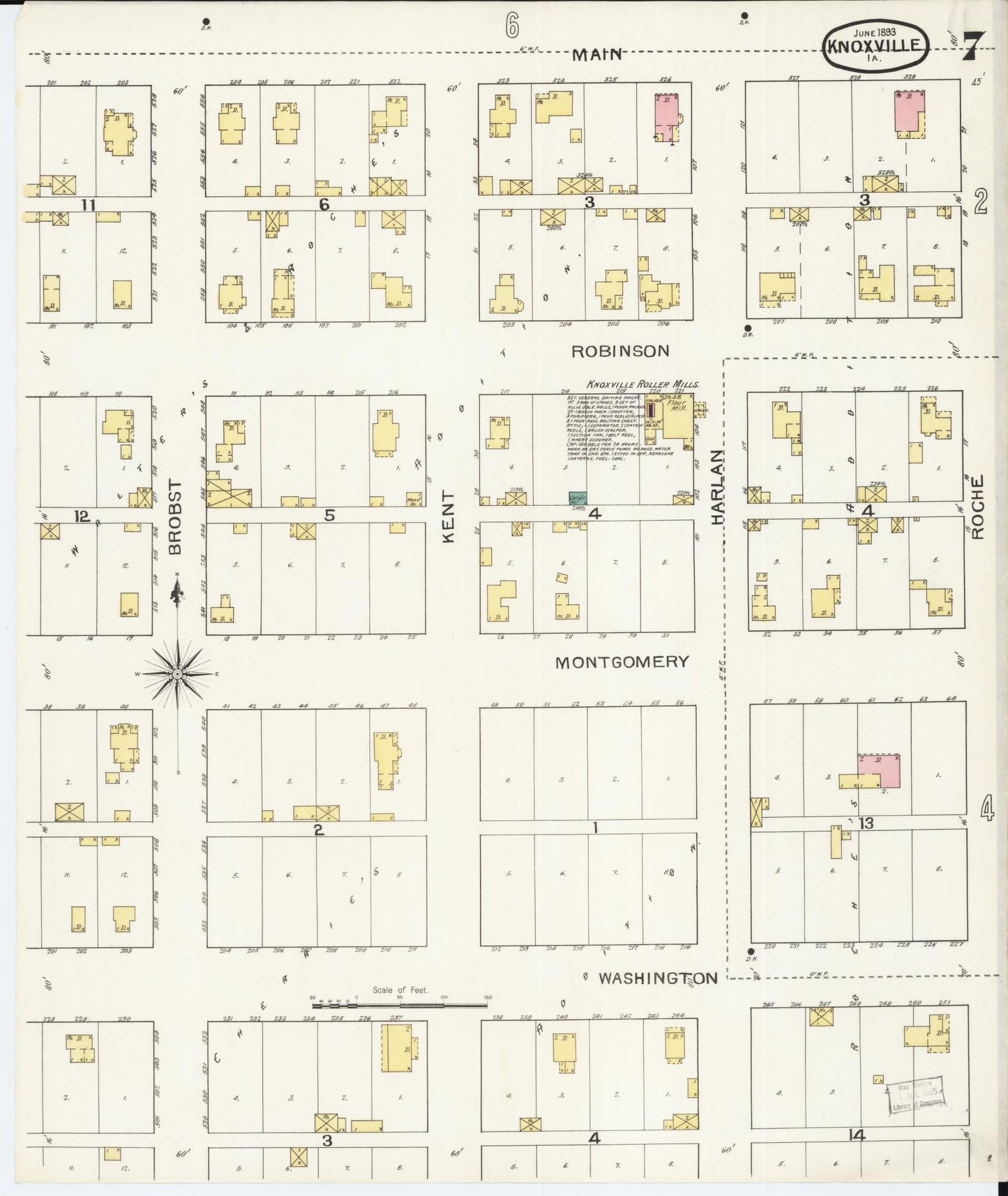 Sanborn Fire Insurance Map from Knoxville, Marion County, Iowa (1893), Sheet #0007 - Historic Sanborn Fire Insurance Map Print, vintage old map wall art