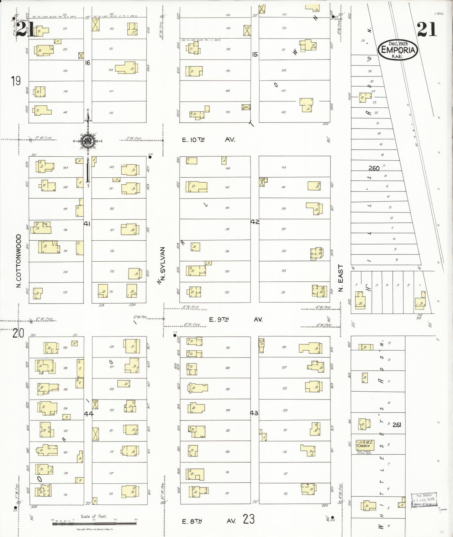 Sanborn Fire Insurance Map from Emporia, Lyon County, Kansas (1923), Sheet #0021 - Historic Sanborn Fire Insurance Map Print, vintage old map wall art, antique decor, genealogy gift, Kansas Kansas map