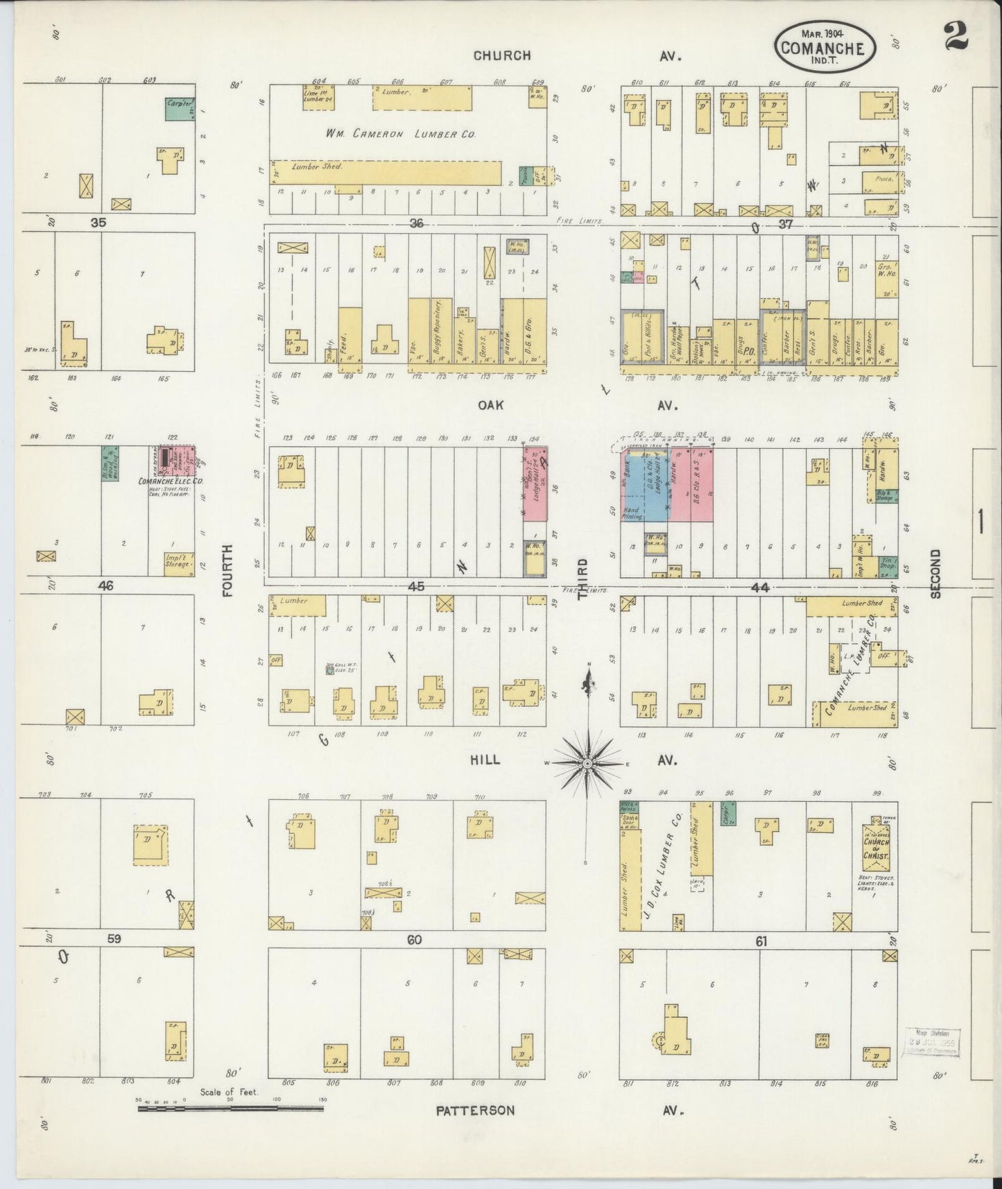 Sanborn Fire Insurance Map from Comanche, Stephens County, Oklahoma (1904), Sheet #0002 - Complete Map Set gallery image, historic Sanborn map, vintage wall art, Oklahoma Oklahoma