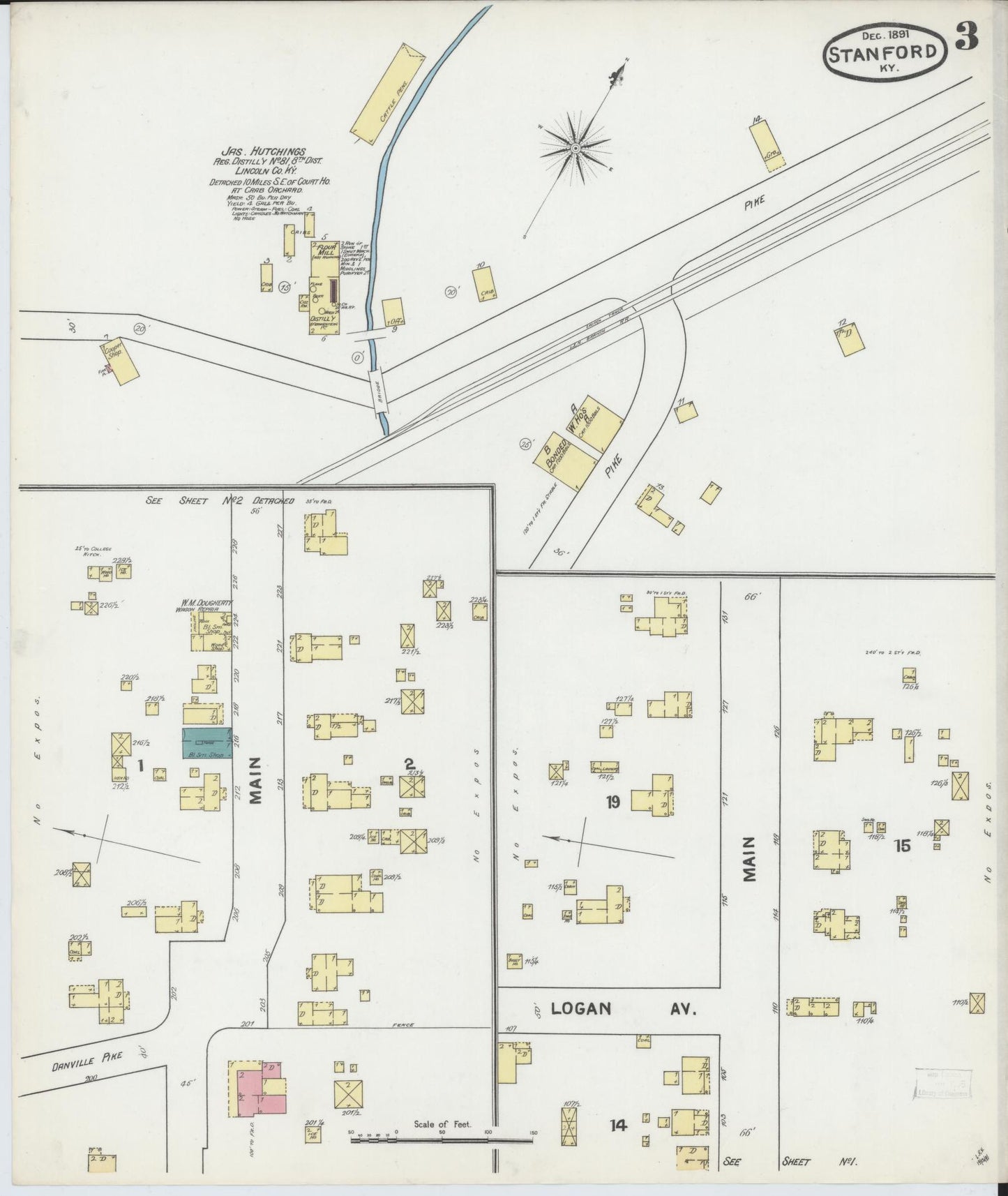 Sanborn Fire Insurance Map from Stanford, Lincoln County, Kentucky (1891), Sheet #0003 - Historic Sanborn Fire Insurance Map Print, vintage old map wall art, antique decor, genealogy gift, Kentucky Kentucky map