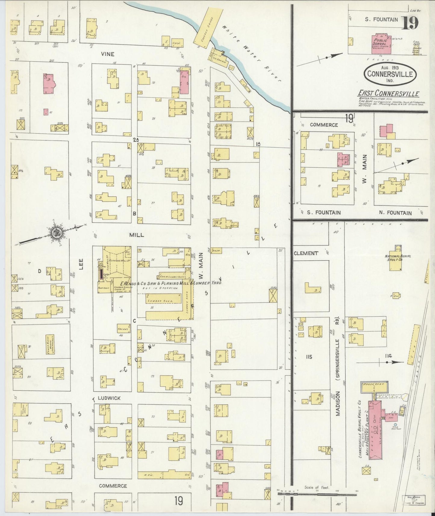 Sanborn Fire Insurance Map from Connersville, Fayette County, Indiana (1913), Sheet #0019 - Complete Map Set gallery image, historic Sanborn map, vintage wall art, Indiana Indiana