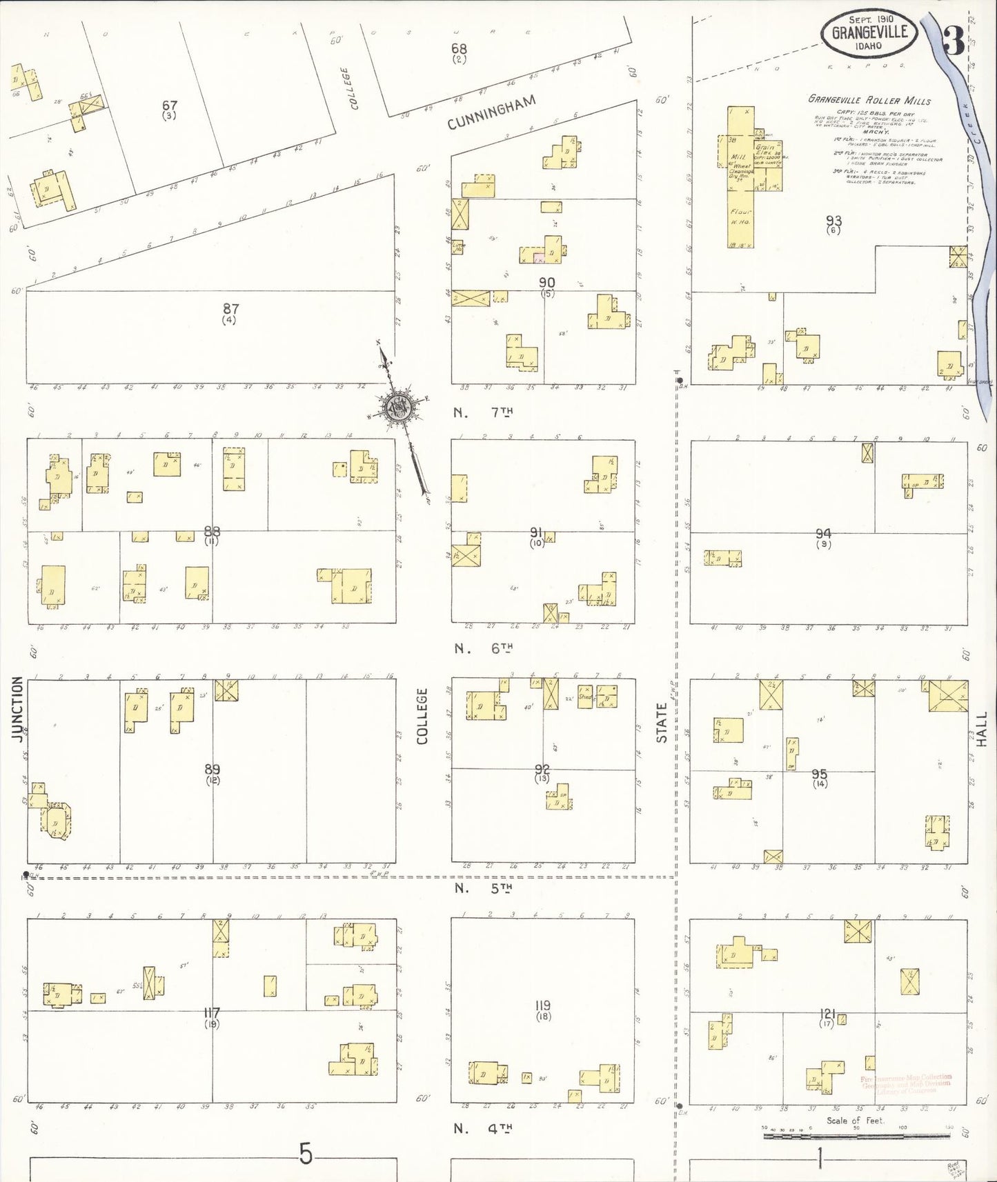 Sanborn Fire Insurance Map from Grangeville, Idaho County, Idaho (1910), Sheet #0003 - Historic Sanborn Fire Insurance Map Print, vintage old map wall art, antique decor, genealogy gift, Grangeville Idaho map