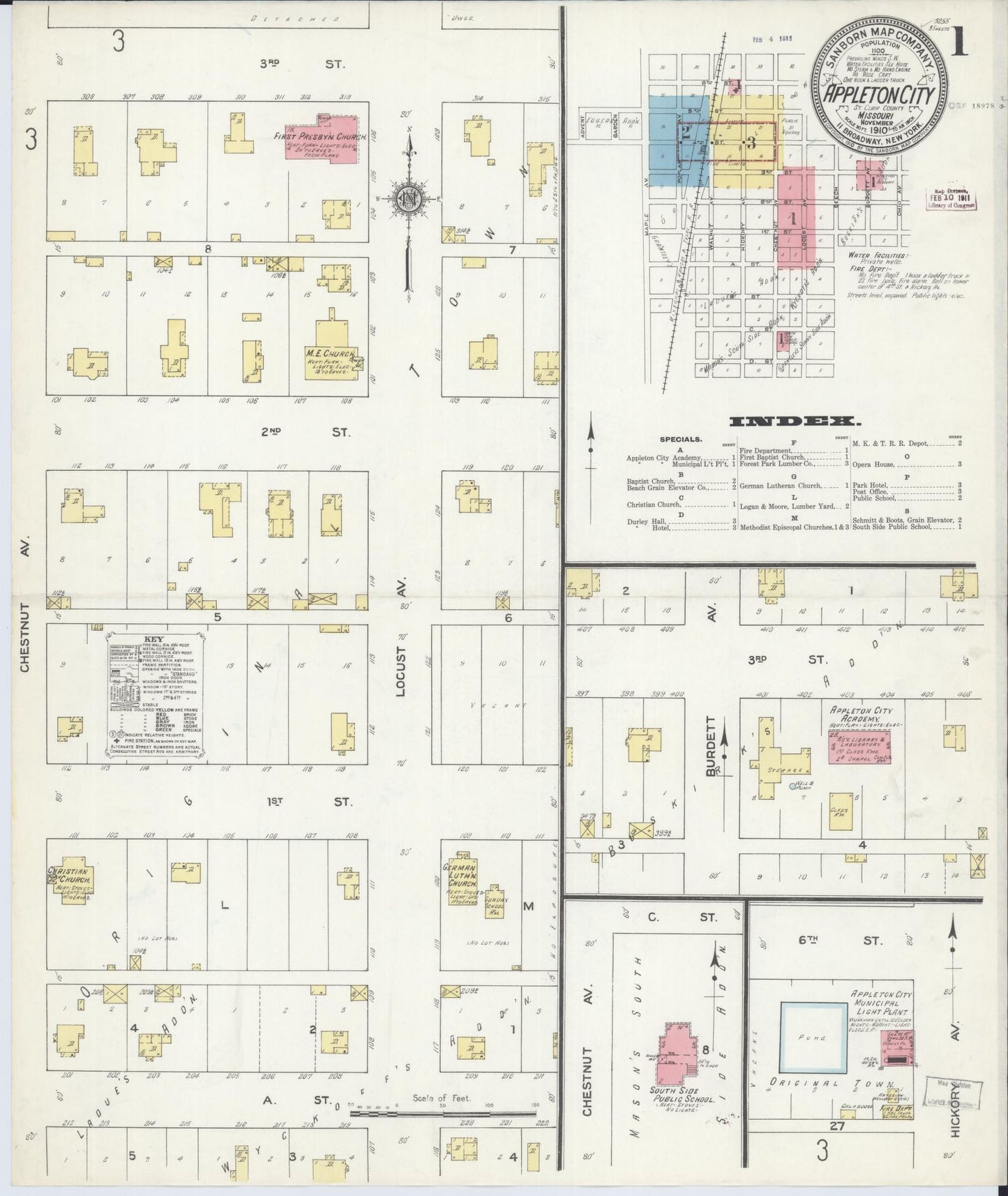 Sanborn Fire Insurance Map from Appleton City, Saint Clair County, Missouri (1910), Sheet #0001 - Historic Sanborn Fire Insurance Map Print, vintage old map wall art, antique decor, genealogy gift, Missouri Missouri map