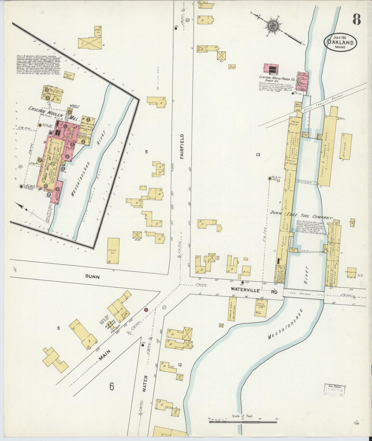 Sanborn Fire Insurance Map from Oakland, Kennebec County, Maine (1911), Sheet #0008 - Complete Map Set gallery image, historic Sanborn map, vintage wall art, Maine Maine