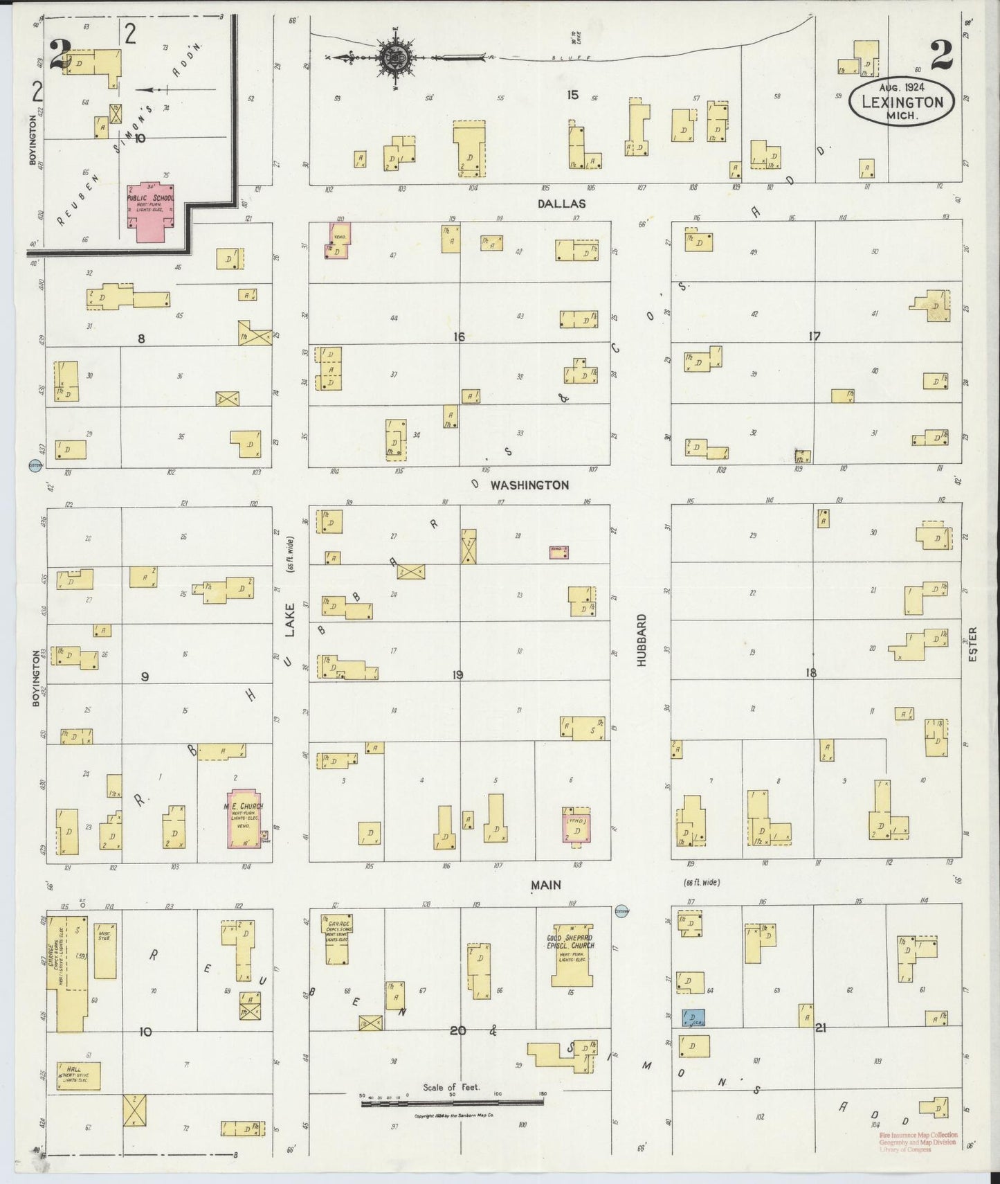 Sanborn Fire Insurance Map from Lexington, Sanilac County, Michigan (1924), Sheet #0002 - Complete Map Set gallery image, historic Sanborn map, vintage wall art, Michigan Michigan