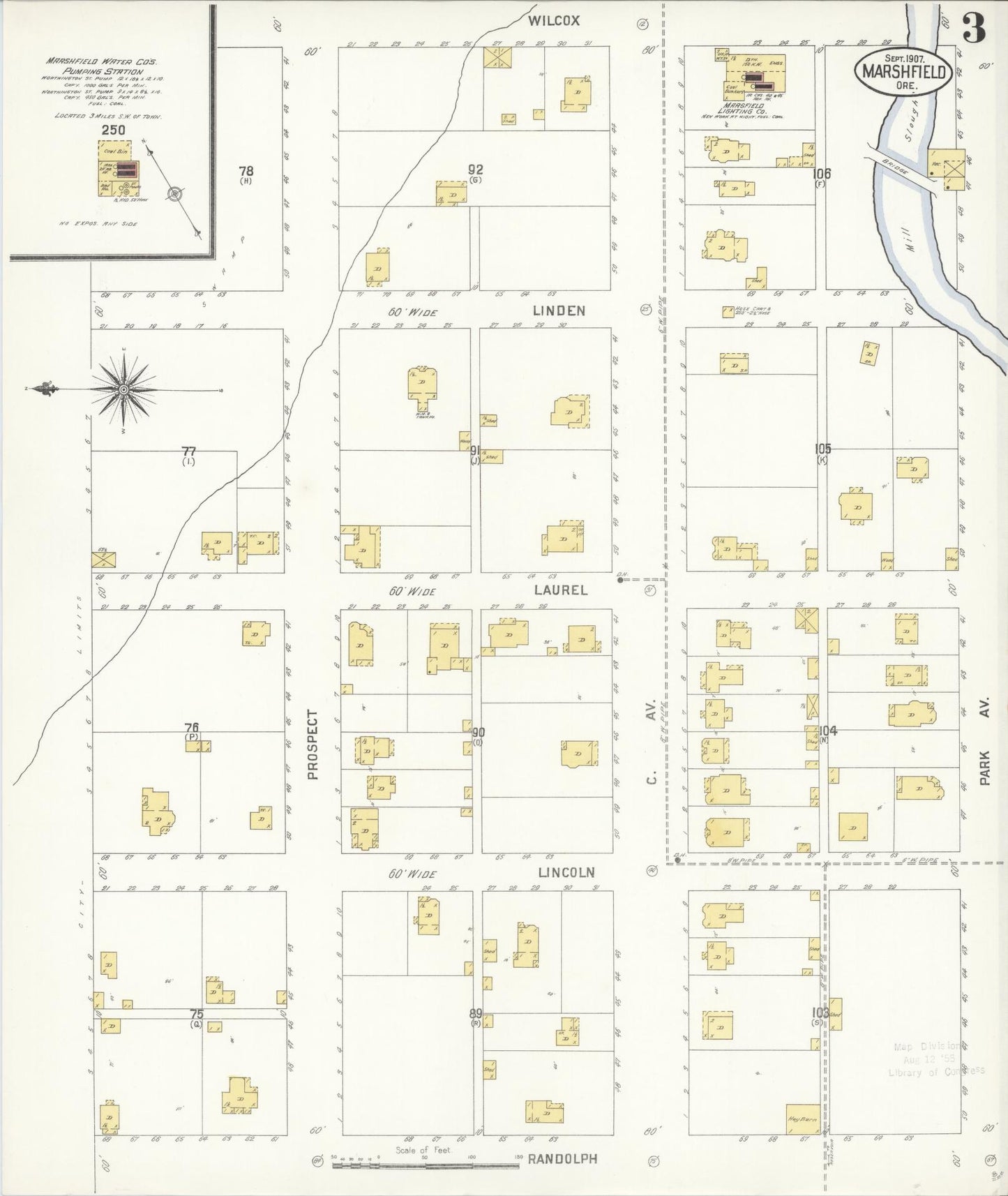 Sanborn Fire Insurance Map from Marshfield, Coos County, Oregon (1907), Sheet #0003 - Historic Sanborn Fire Insurance Map Print, vintage old map wall art, antique decor, genealogy gift, Oregon Oregon map