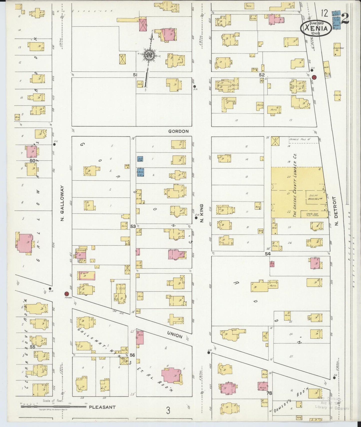 Sanborn Fire Insurance Map from Xenia, Greene County, Ohio (1919), Sheet #0002 - Historic Sanborn Fire Insurance Map Print, vintage old map wall art, antique decor, genealogy gift, Ohio Ohio map