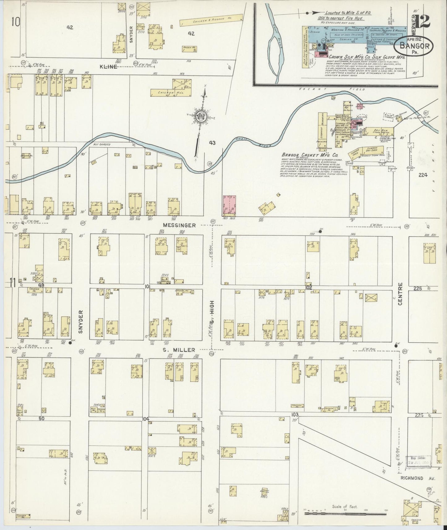 Sanborn Fire Insurance Map from Bangor, Northampton County, Pennsylvania (1912), Sheet #0012 - Historic Sanborn Fire Insurance Map Print, vintage old map wall art, antique decor, genealogy gift, Pennsylvania Pennsylvania map