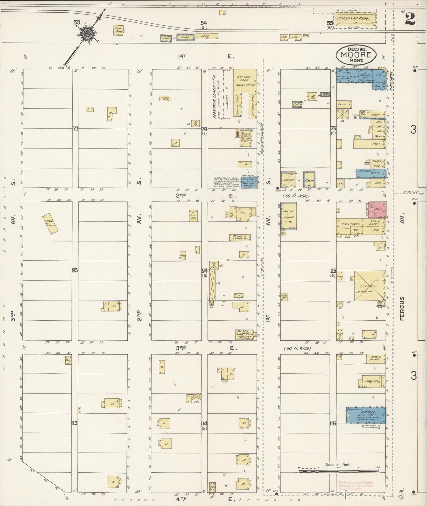 Sanborn Fire Insurance Map from Moore, Fergus County, Montana (1912), Sheet #0002 - Historic Sanborn Fire Insurance Map Print, vintage old map wall art, antique decor, genealogy gift, Montana Montana map