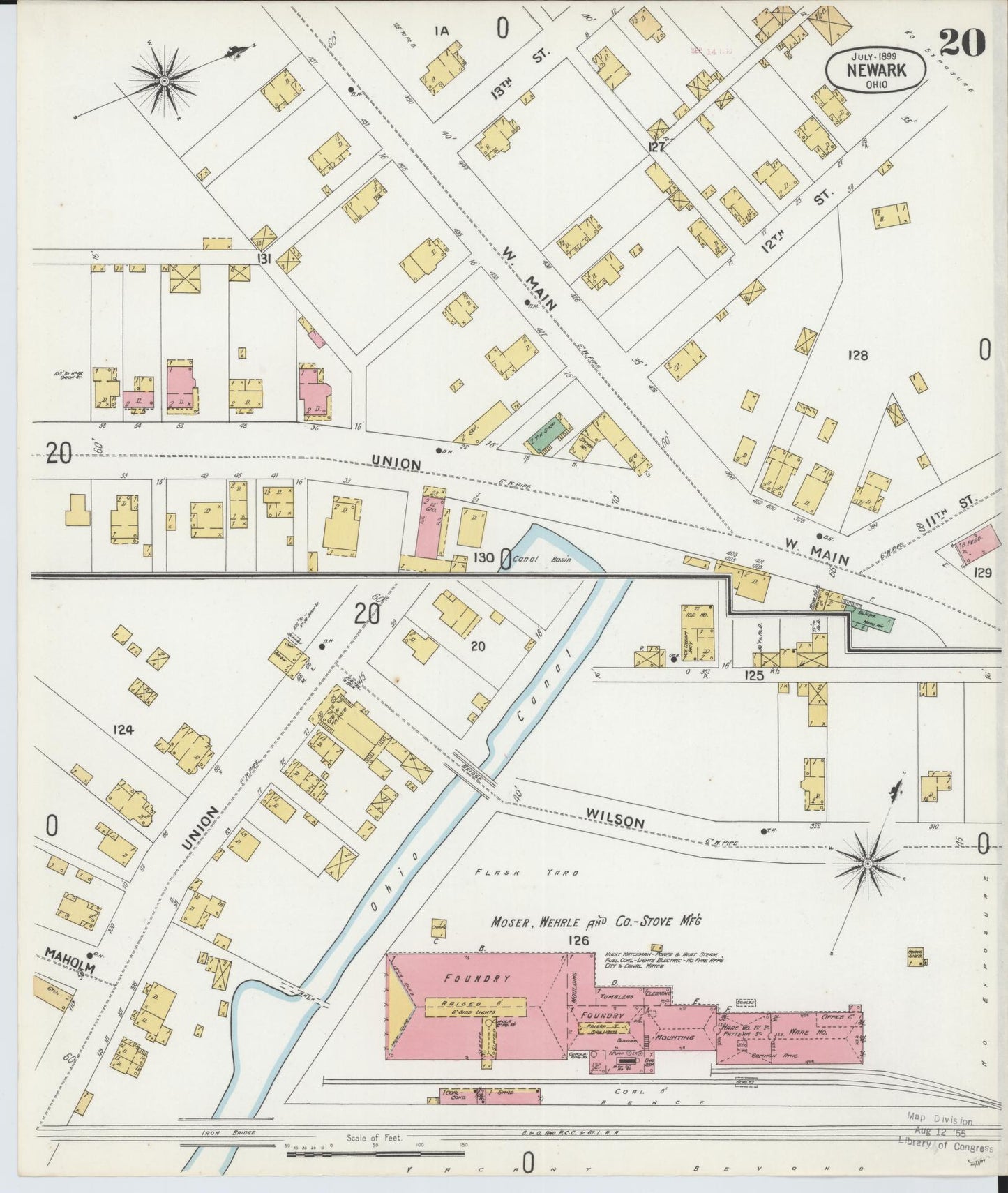 Sanborn Fire Insurance Map from Newark, Licking County, Ohio (1899), Sheet #0020 - Historic Sanborn Fire Insurance Map Print, vintage old map wall art, antique decor, genealogy gift, Ohio Ohio map