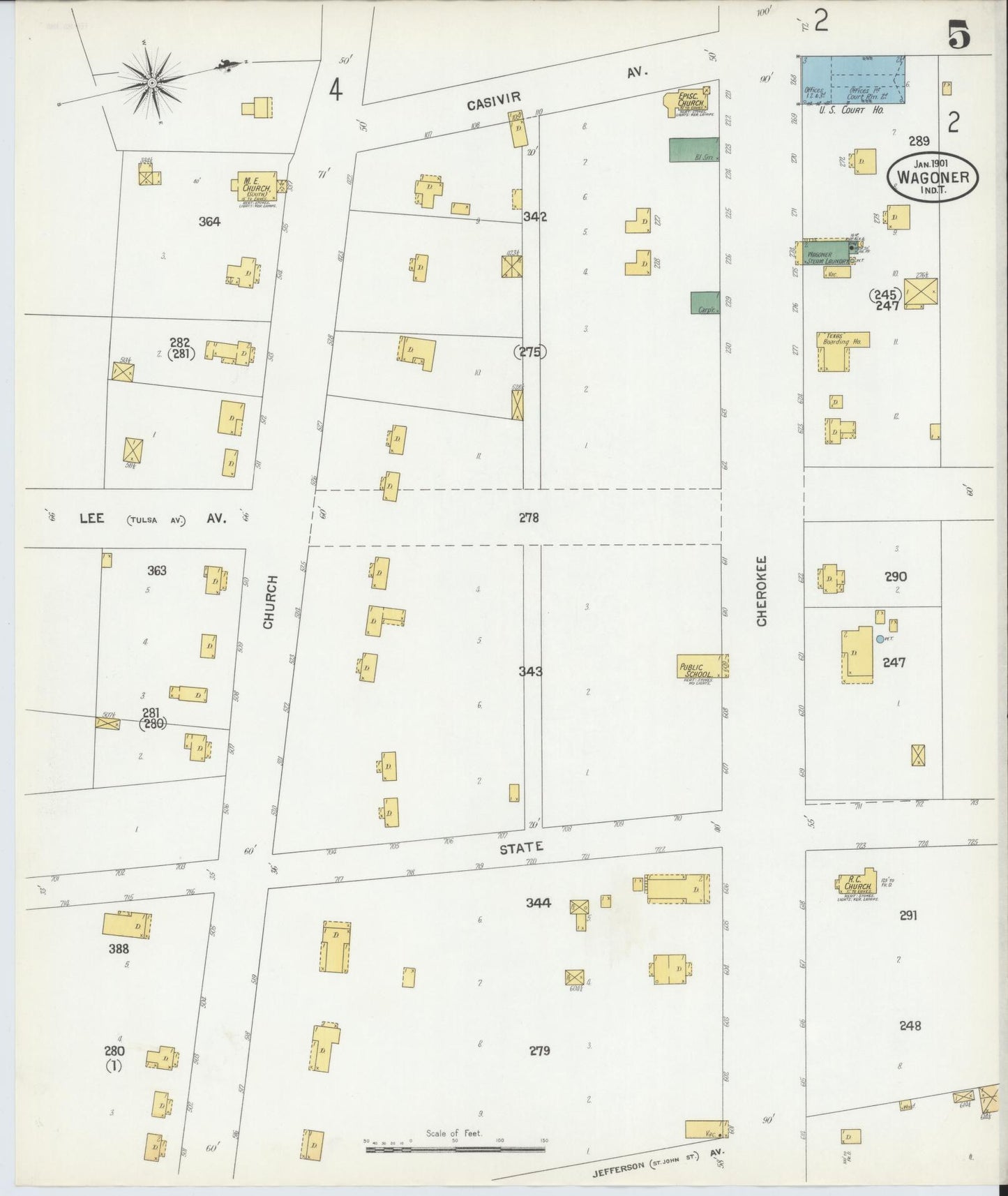 Sanborn Fire Insurance Map from Wagoner, Wagoner County, Oklahoma (1901), Sheet #0005 - Historic Sanborn Fire Insurance Map Print, vintage old map wall art, antique decor, genealogy gift, Oklahoma Oklahoma map