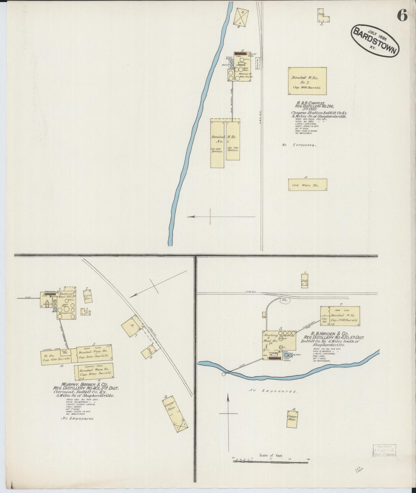 Sanborn Fire Insurance Map from Bardstown, Nelson County, Kentucky (1886), Sheet #0006 - Complete Map Set gallery image, historic Sanborn map, vintage wall art, Kentucky Kentucky