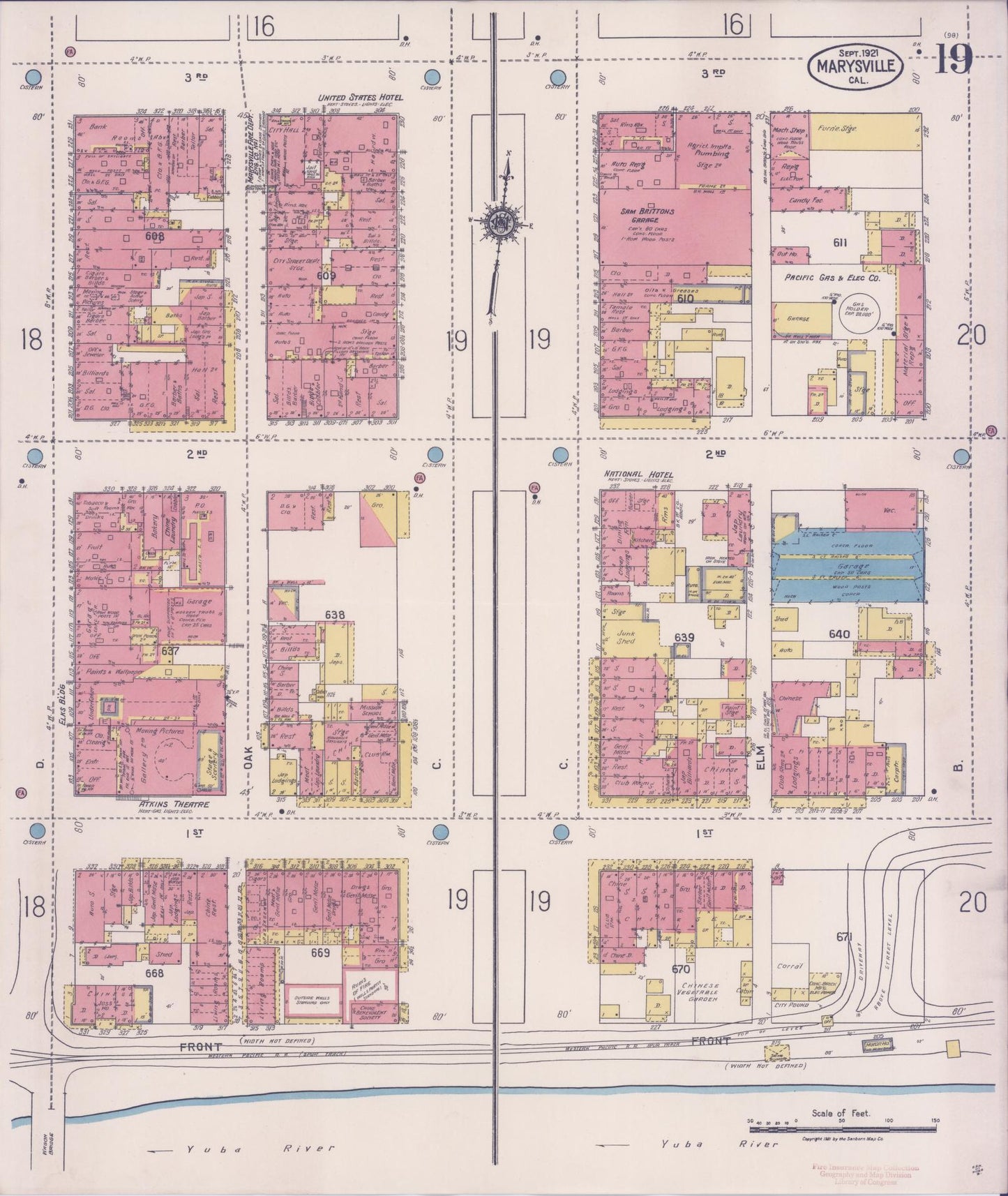 Sanborn Fire Insurance Map from Marysville, Yuba County, California (1921), Sheet #0019 - Historic Sanborn Fire Insurance Map Print, vintage old map wall art, antique decor, genealogy gift, California California map