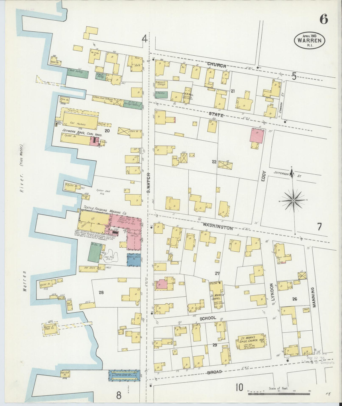 Sanborn Fire Insurance Map from Warren, Bristol County, Rhode Island (1903), Sheet #0006 - Historic Sanborn Fire Insurance Map Print, vintage old map wall art, antique decor, genealogy gift, Rhode Island Rhode Island map