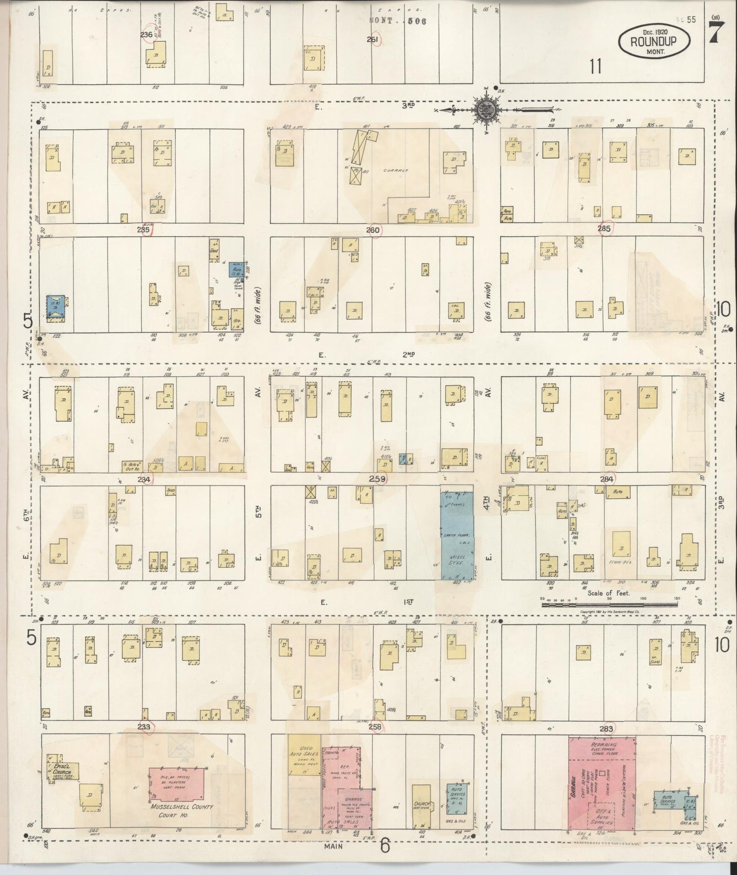 Sanborn Fire Insurance Map from Roundup, Musselshell County, Montana (1944), Sheet #0007 - Historic Sanborn Fire Insurance Map Print, vintage old map wall art, antique decor, genealogy gift, Montana Montana map