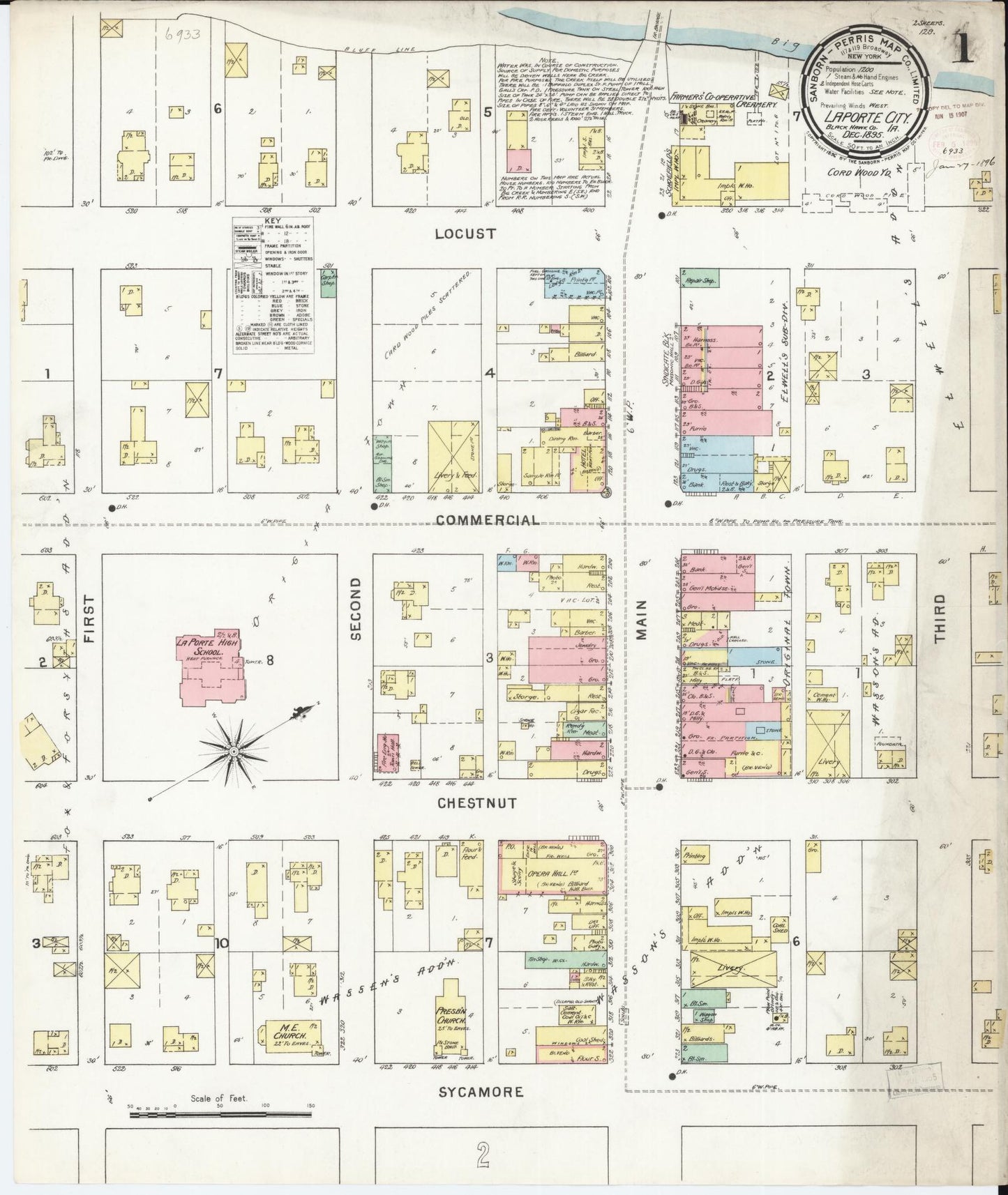 Sanborn Fire Insurance Map from La Porte City, Black Hawk County, Iowa (1895), Sheet #0001 - Historic Sanborn Fire Insurance Map Print, vintage old map wall art