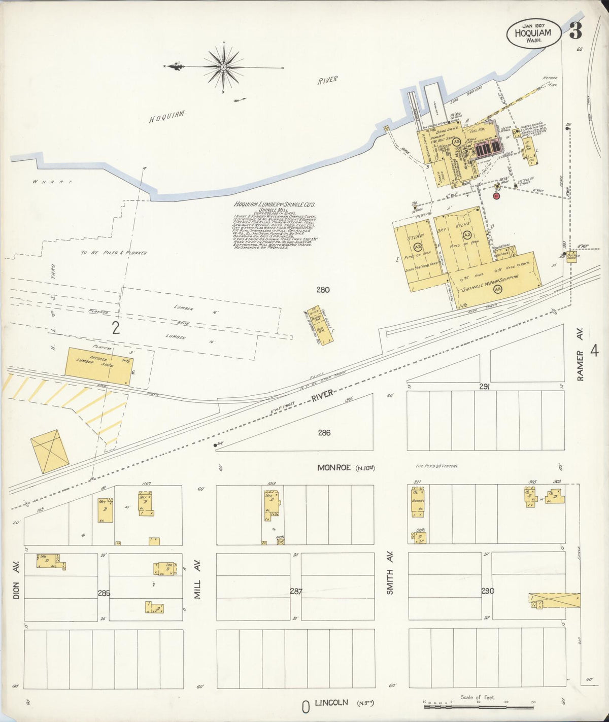 Sanborn Fire Insurance Map from Hoquiam, Grays Harbor County, Washington (1907), Sheet #0003 - Historic Sanborn Fire Insurance Map Print, vintage old map wall art, antique decor, genealogy gift, Washington Washington map