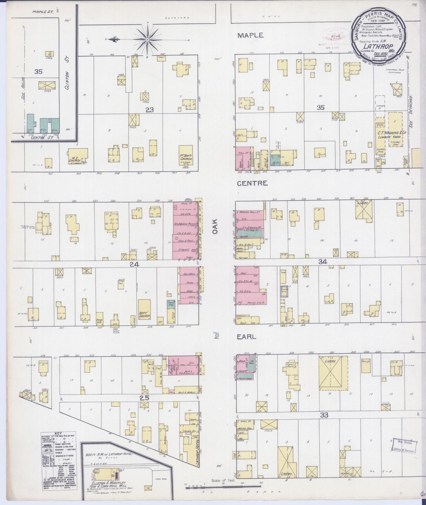Sanborn Fire Insurance Map from Lathrop, Clinton County, Missouri (1892), Sheet #0001 - Historic Sanborn Fire Insurance Map Print, vintage old map wall art, antique decor, genealogy gift, Missouri Missouri map