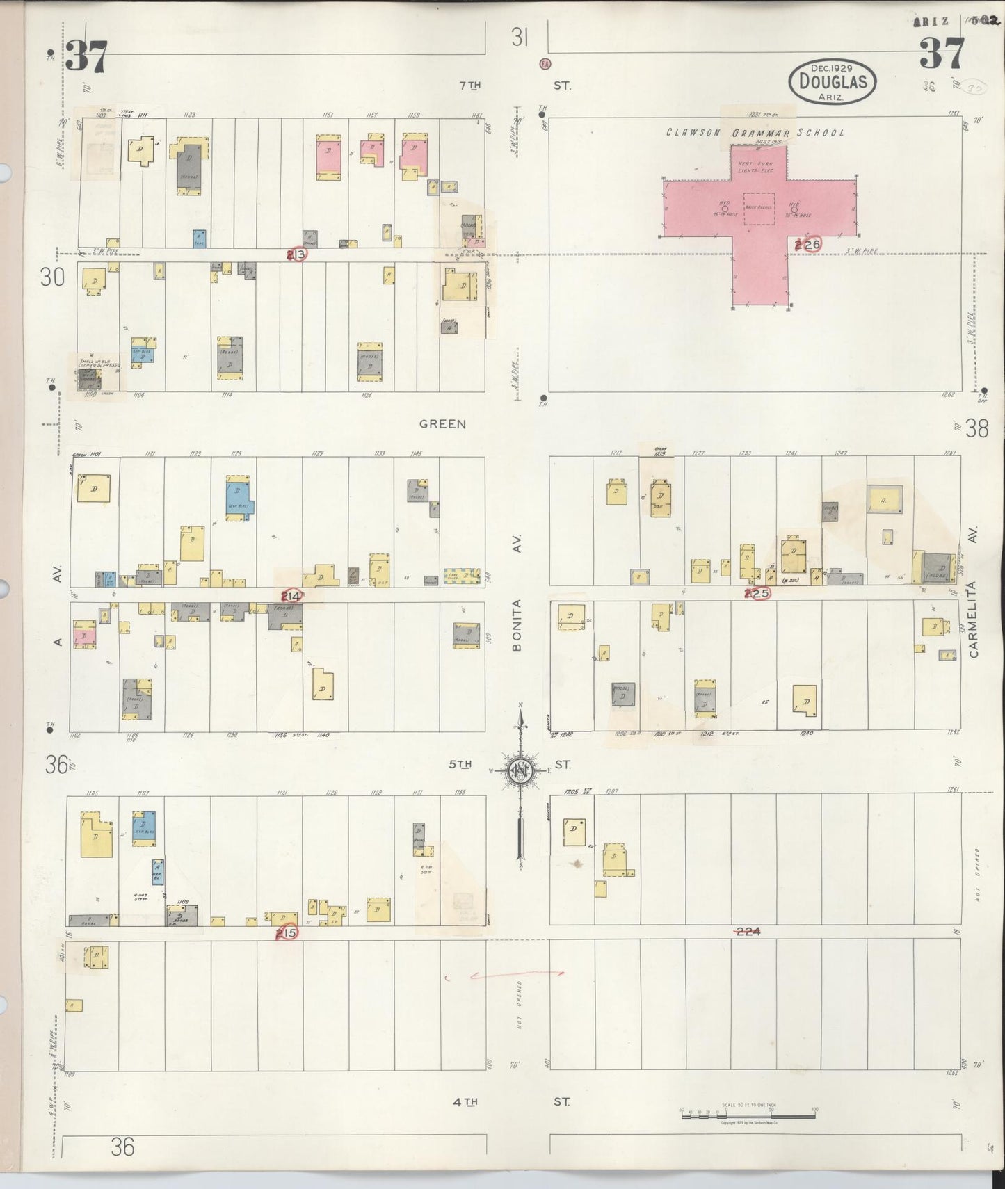 Sanborn Fire Insurance Map from Douglas, Cochise County, Arizona (1947), Sheet #0037 - Historic Sanborn Fire Insurance Map Print, vintage old map wall art, antique decor, genealogy gift, Arizona Arizona map