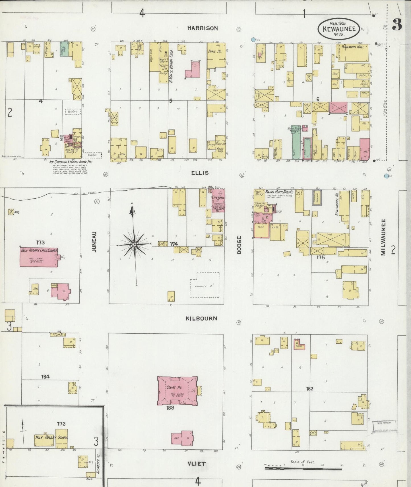 Sanborn Fire Insurance Map from Kewaunee, Kewaunee County, Wisconsin (1905), Sheet #0003 - Historic Sanborn Fire Insurance Map Print, vintage old map wall art, antique decor, genealogy gift, Wisconsin Wisconsin map