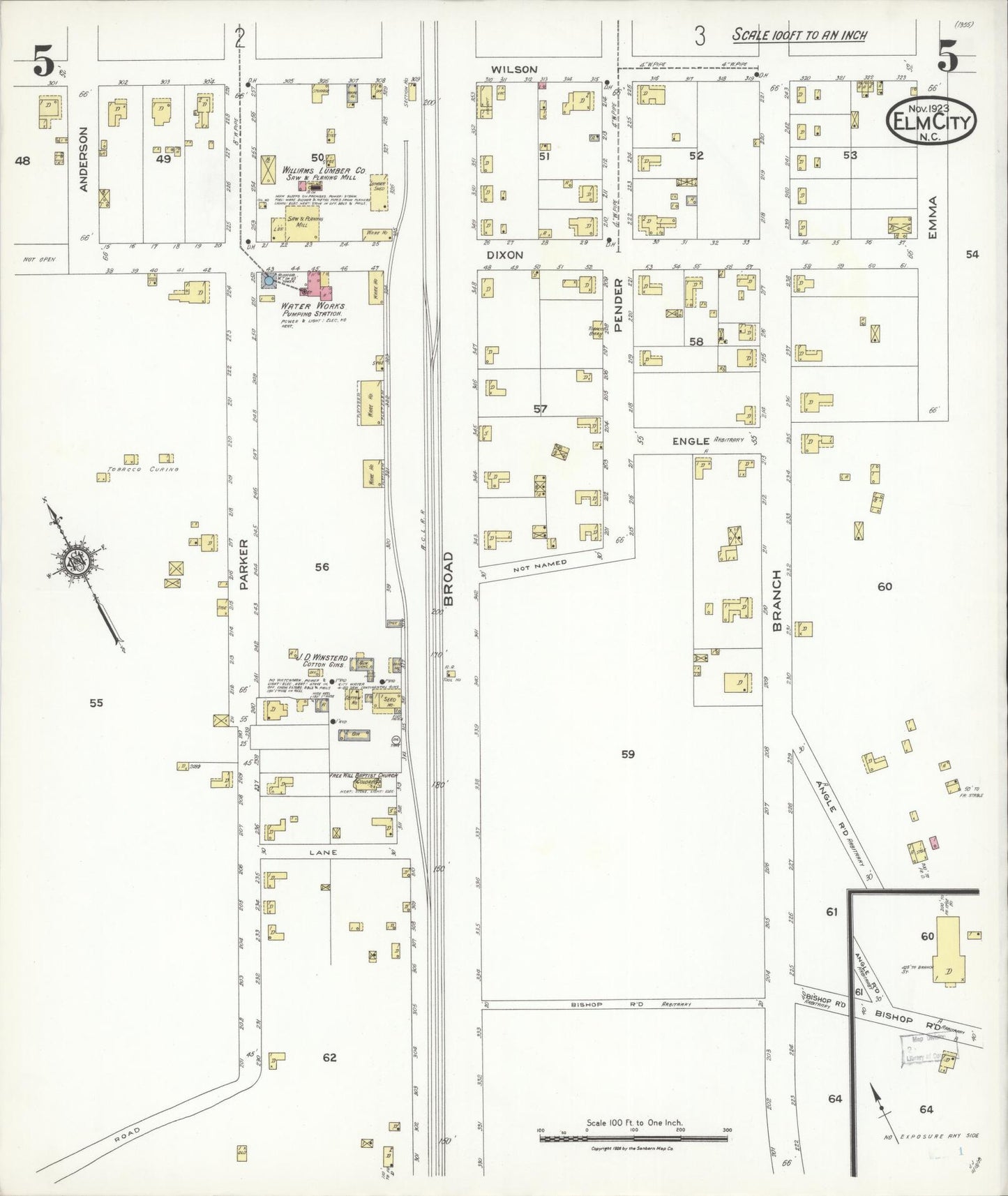 Sanborn Fire Insurance Map from Elm City, Wilson County, North Carolina (1923), Sheet #0005 - Complete Map Set gallery image, historic Sanborn map, vintage wall art, North Carolina North Carolina