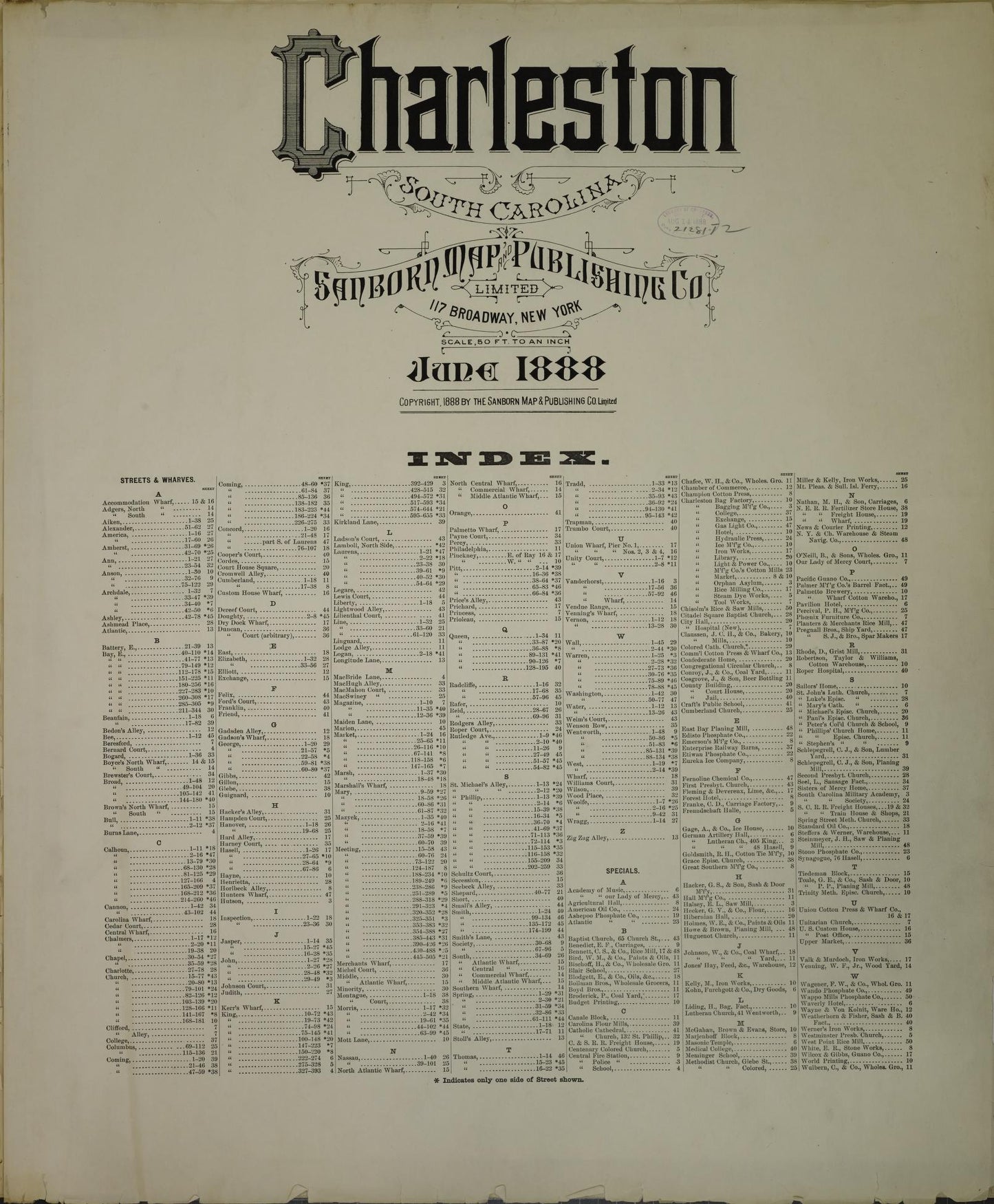 Sanborn Fire Insurance Map from Charleston, Charleston County, South Carolina (1888), Sheet #0001 - Historic Sanborn Fire Insurance Map Print, vintage old map wall art, antique decor, genealogy gift, South Carolina South Carolina map
