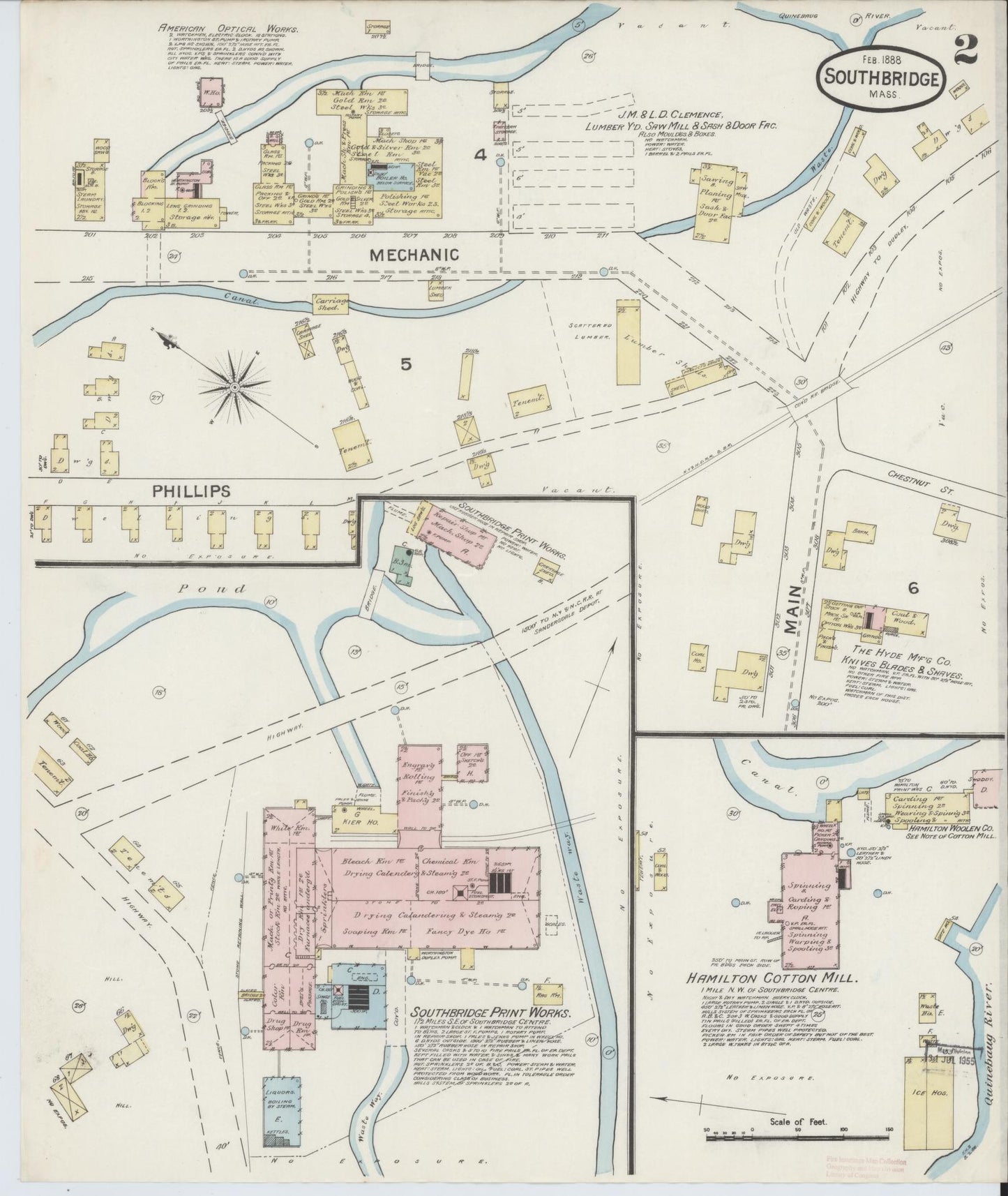Sanborn Fire Insurance Map from Southbridge, Worcester County, Massachusetts (1888), Sheet #0002 - Historic Sanborn Fire Insurance Map Print, vintage old map wall art, antique decor, genealogy gift, Massachusetts Massachusetts map